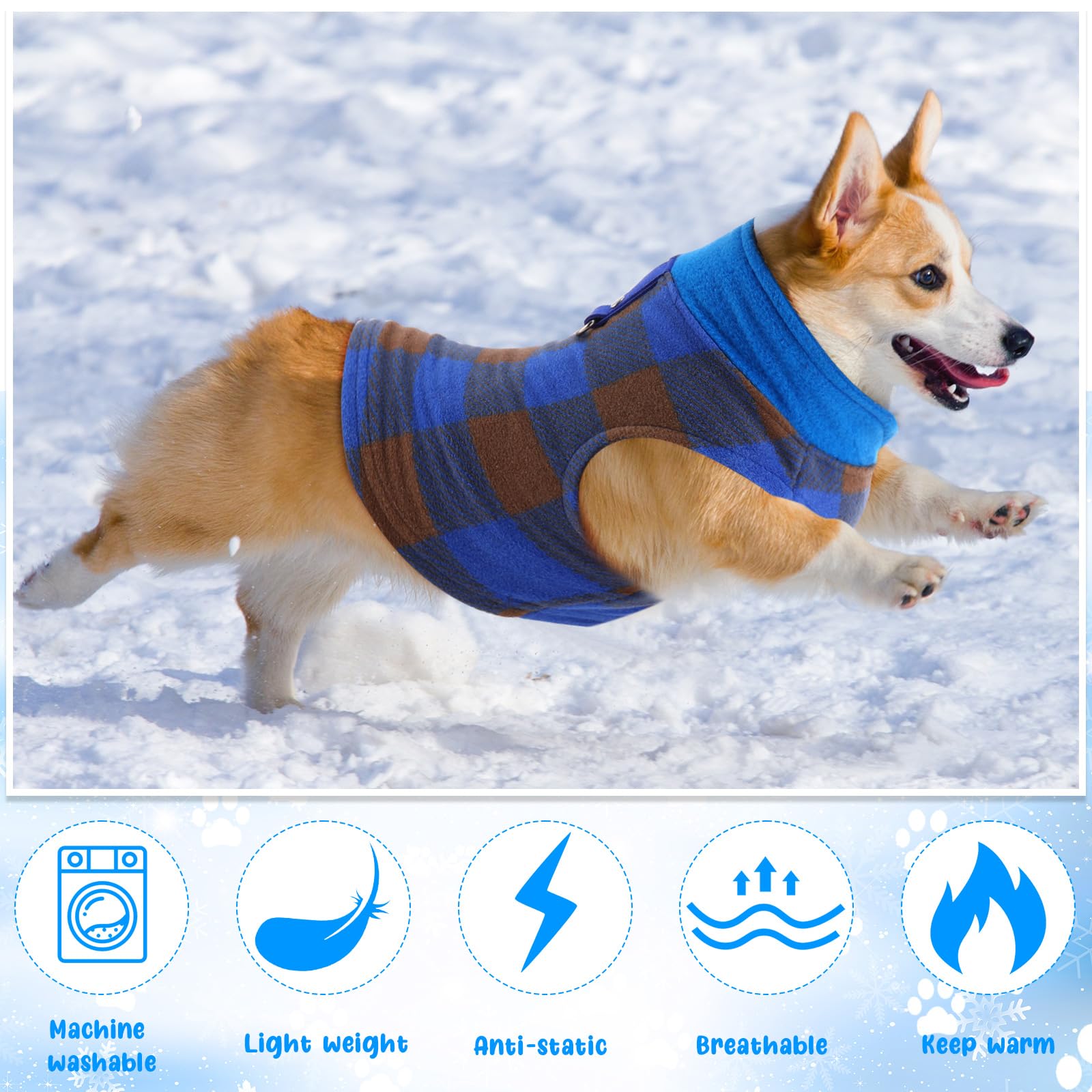 Reginary 10 Pack Small Dog Sweaters Fleece Pet Dog Clothes With Leash Ring Soft Warm Winter Puppy Plaid Shirt(Bright)