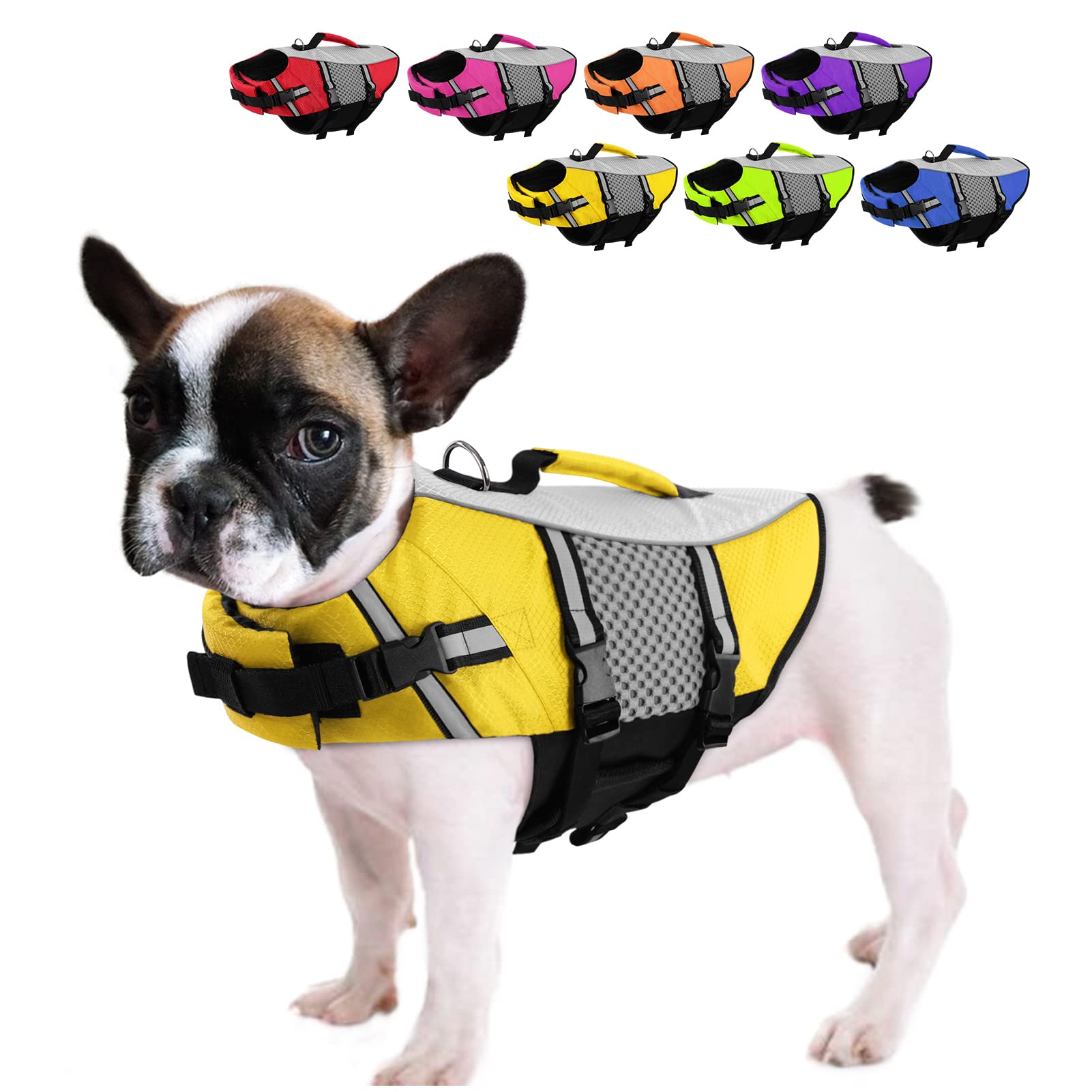 Queenmore Dog Life Jacket Swimming Vest Small Medium Dogs Neoprene Life Vest Lightweight Reflective Dog Lifesaver For Boating Ka