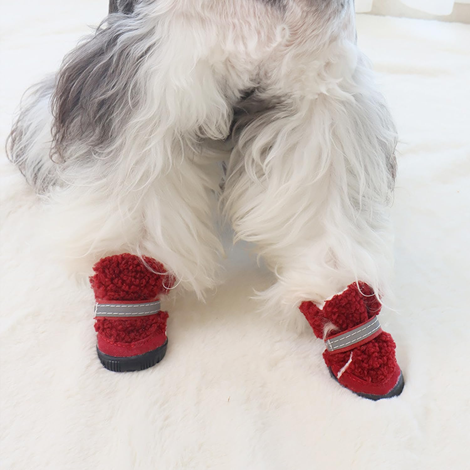 Urbest Dog Shoes Puppy Plush Warm Dog Snow Boots Reflective Strips Anti-Slip Rubber Sole Suitable For Small Medium-Sized Dog (Re