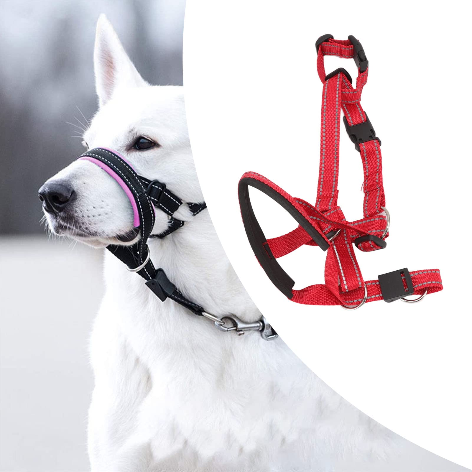 Chiciris Dog Head Halter With Safety Strap, Head Collar For Dogs, No Pull Dog Head Harness Dog Head Halter Leash With Safety Strap For Training (Red)