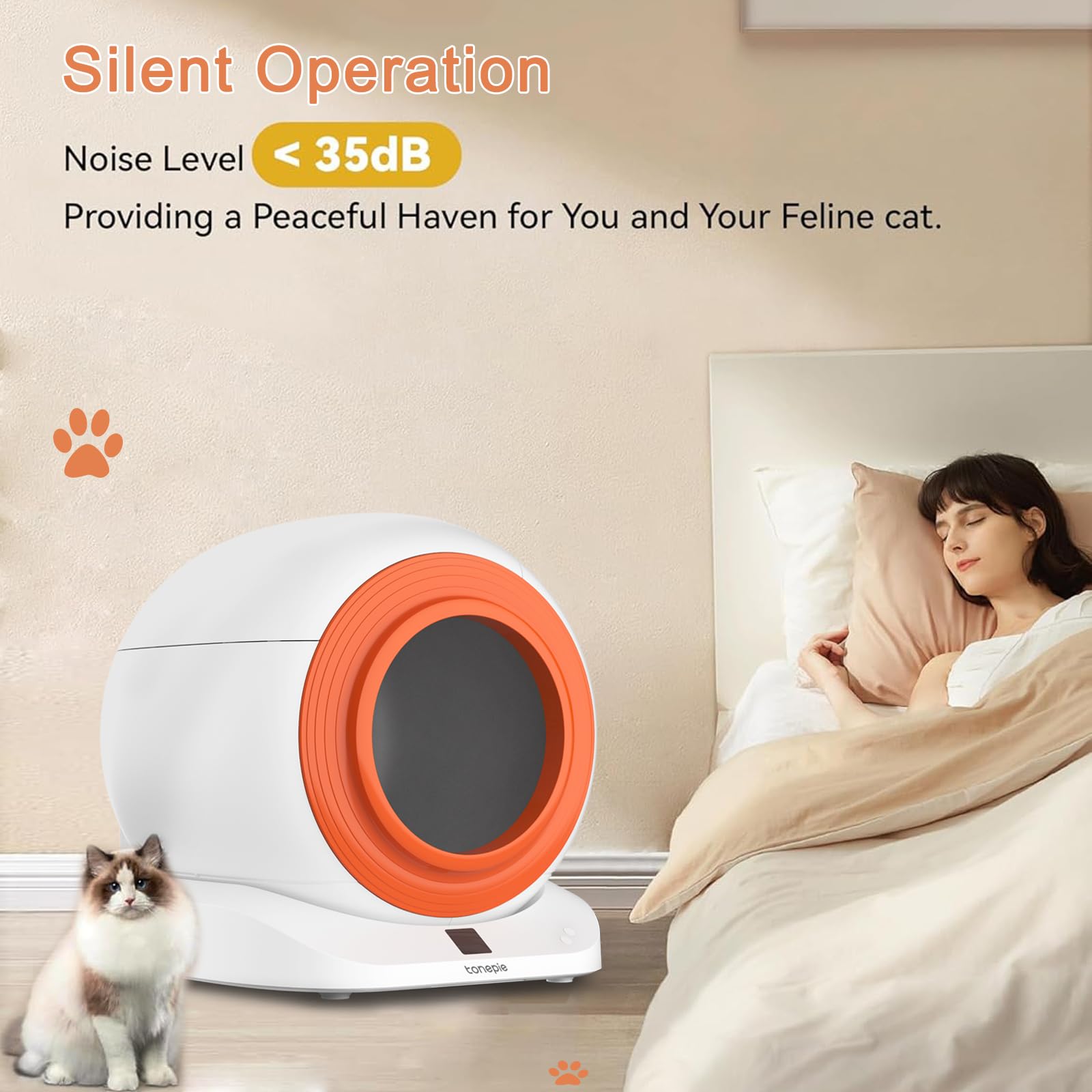 Self-Cleaning Cat Litter Box, New Model Anti-Pinch Automatic Box for Multiple Cats, Safety Large Cat Litter Box, WiFi-2.4G/APP C