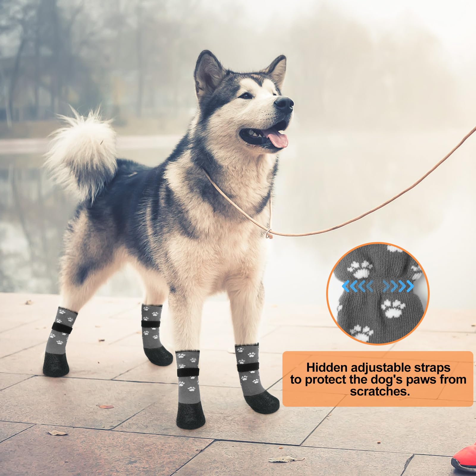 Beautyzoo Anti Slip Dog Socks Boots, Dog Shoes For Hot/Cold Pavement Snow Rain Days,Waterproof Grip Dog Booties Paw Protector For Hardwood Floor, Prevent Licking For Small Medium Large Senior Old Dogs
