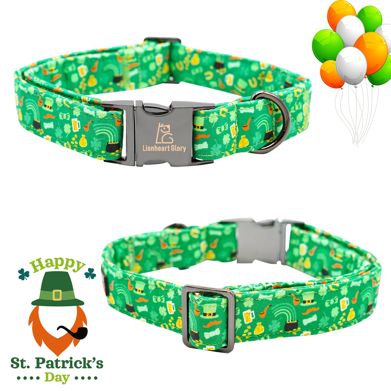 Lionheart Glory St. Patrick Dog Collar, Clover Collars Green Dog Collar For Small Dogs Spring Dog Collar Adjustable Heavy-Duty P