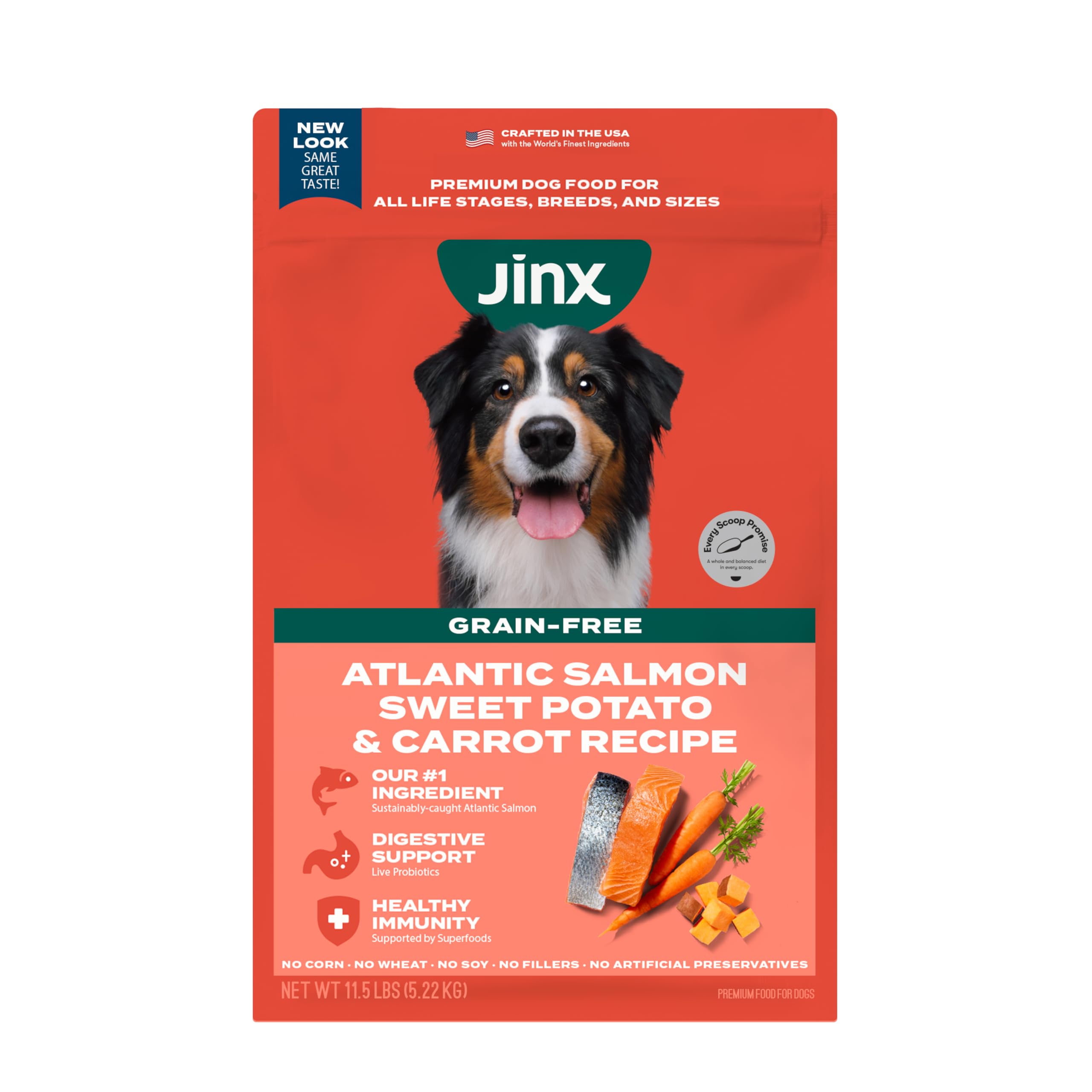 Jinx Premium Grain-Free Dry Dog Food, for All Lifestages - Real Salmon, Sweet Potato & Carrot Kibble with Superfoods for Immune 
