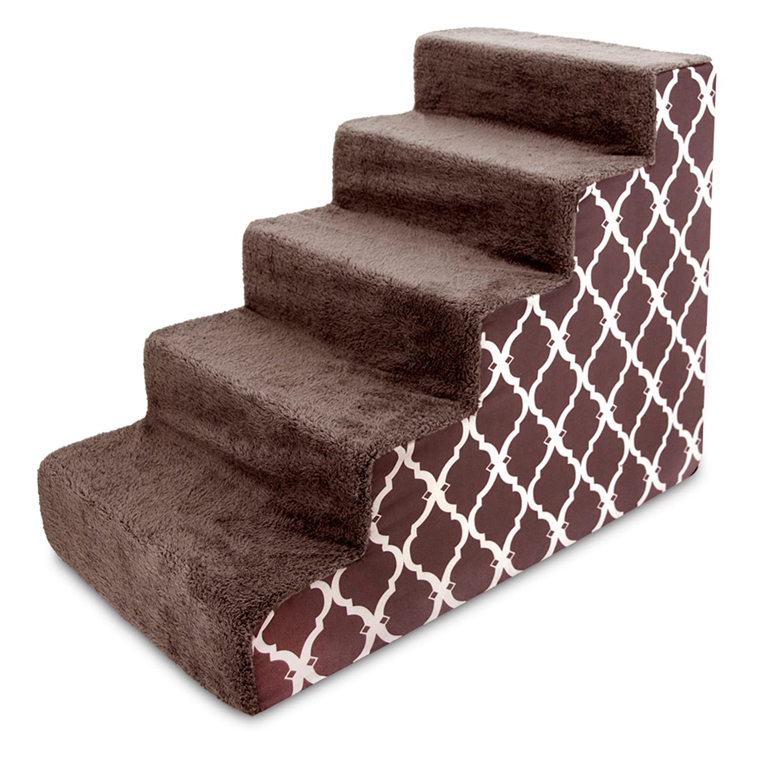 Best Pet Supplies Dog Stairs For Small Dogs & Cats, Foam Pet Steps Portable Ramp For Couch Sofa And High Bed Non-Slip Balanced Indoor Step Support, Paw Safe No Assembly - Brown Lattice Print, 5-Step