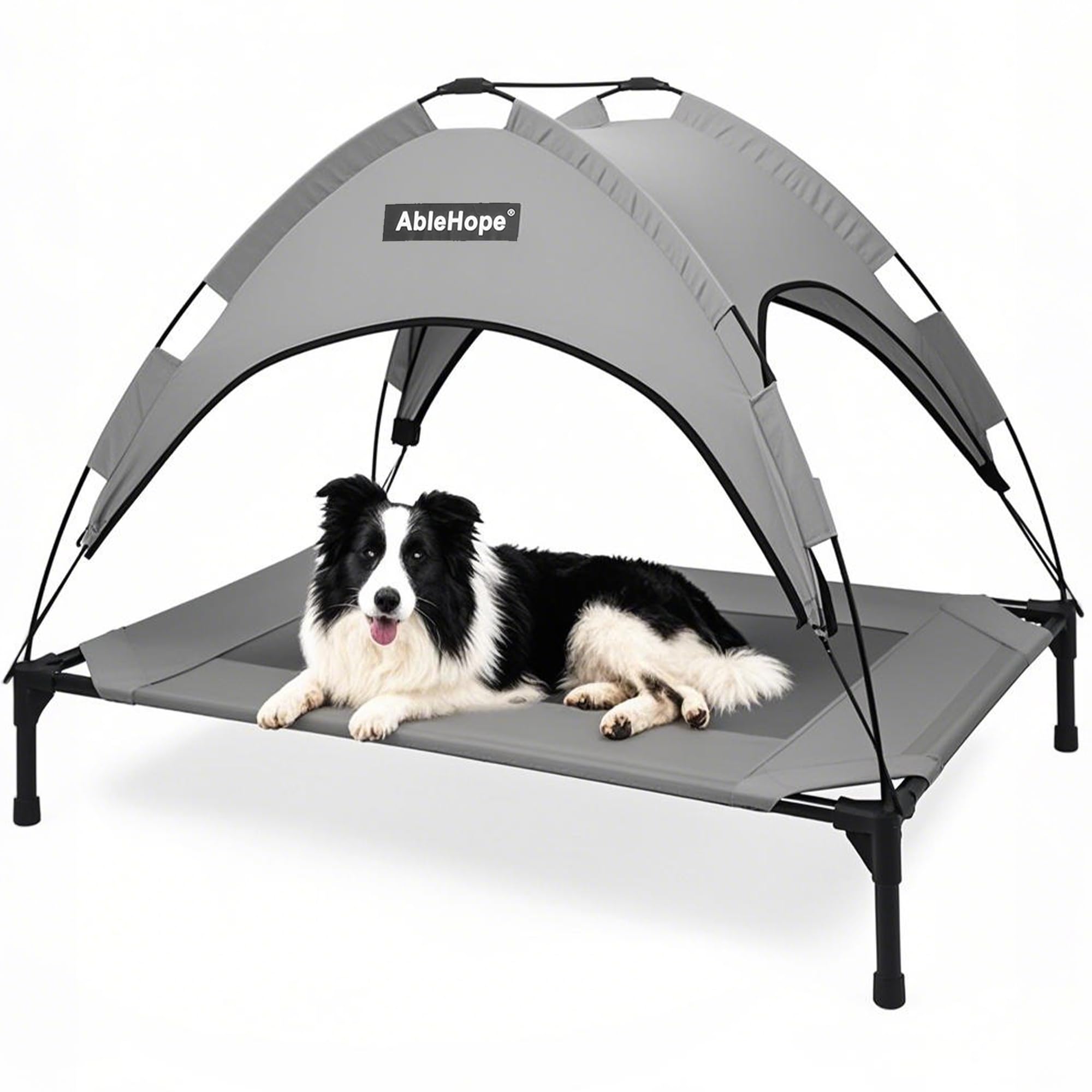 AbleHope Elevated Pet Cot with Removable Canopy Shade, Raised Dog Bed with Cooling Mesh for Indoor Outdoor Use, UV Protection & 
