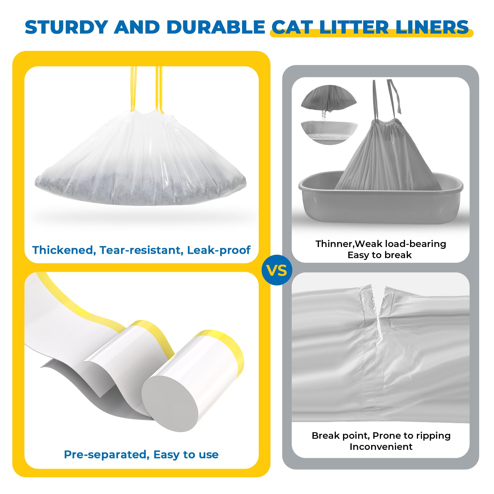 Kone Cat Litter Box Liners, 26 Count Extra Durable Large Drawstring Kitty Litter Pan Bags, 30'' X 17''