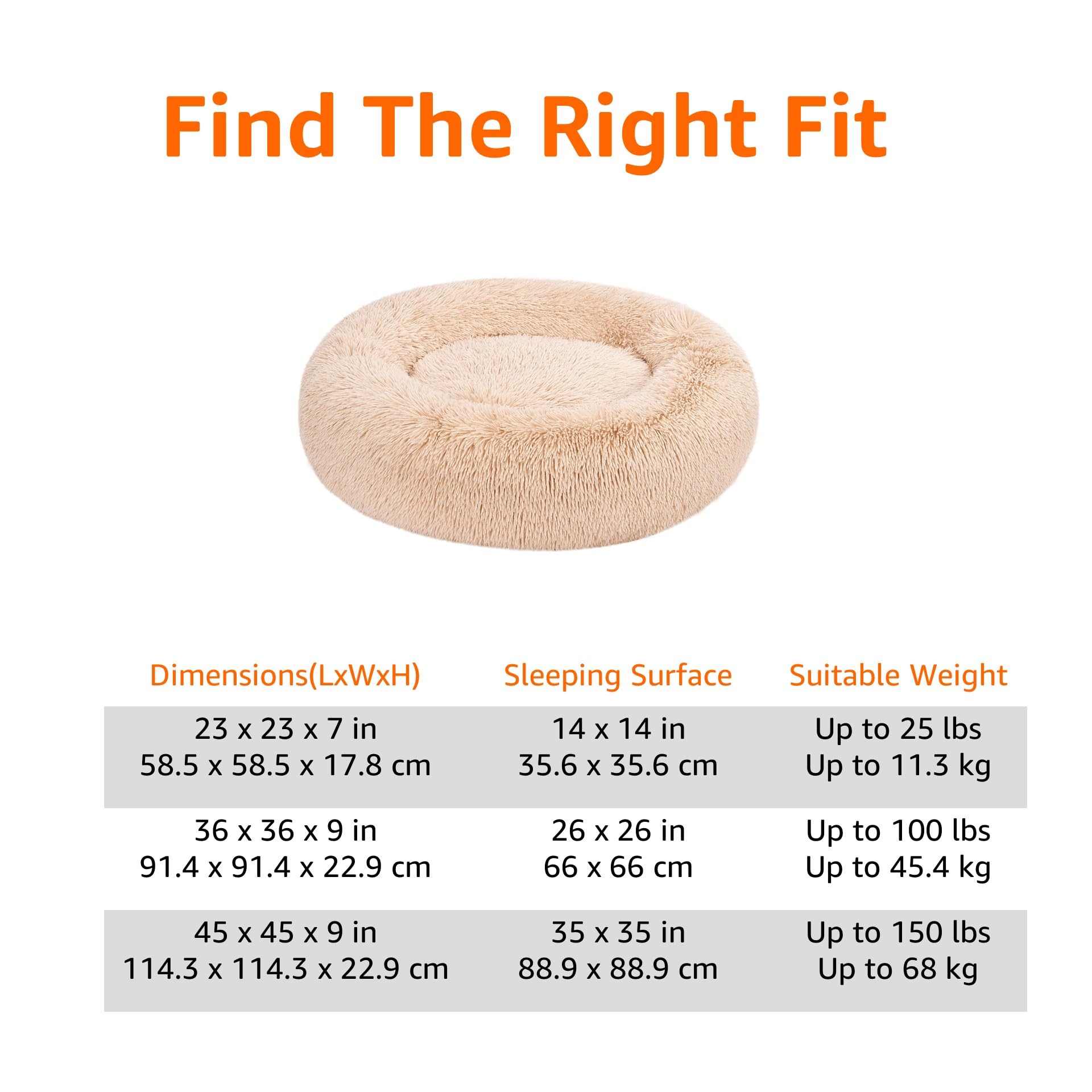 Amazon Basics Donut Pet Bolster Faux Fur Bed for Dog, Beige, 23'' x 23''