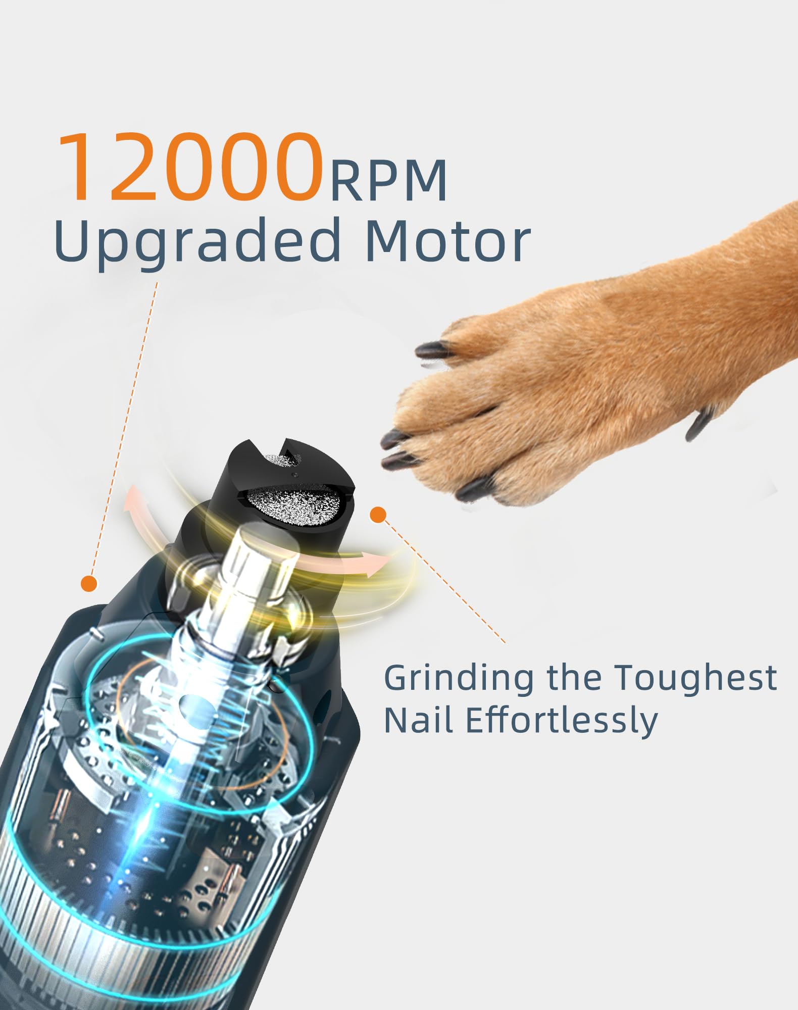 Pedgogo Dog Nail Grinder Super Quiet (45 Db) 6-Speed Pet Nail Grinder With 2 Led Lights 12000Rpm & Professional 3 Grinding Ports