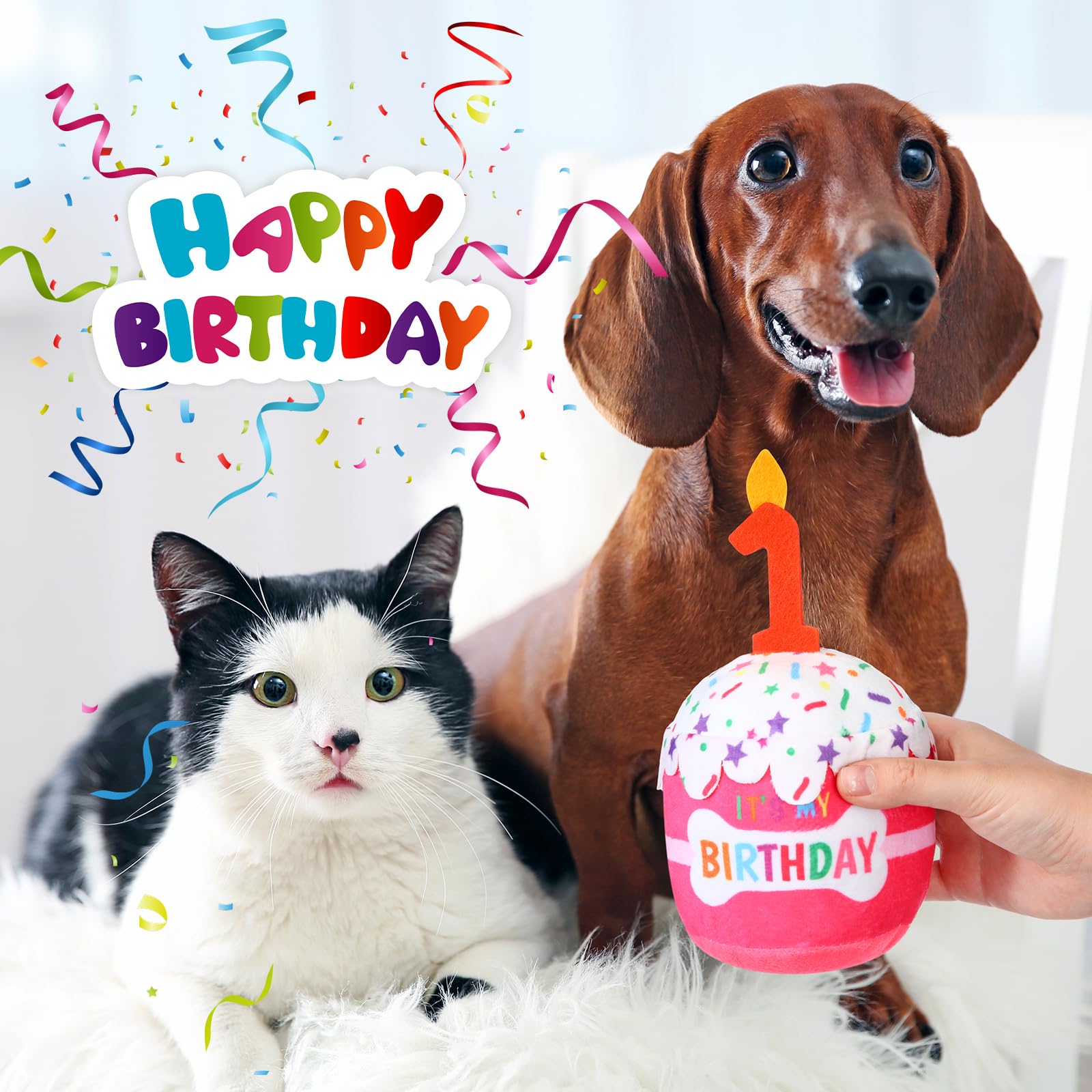 Dansydaisy Dog 1St Birthday Cake Toy Accessories For Girl Boy Gifts, Pink Squeaky Plush Toy For Dog Birthday Party Decor Favor F