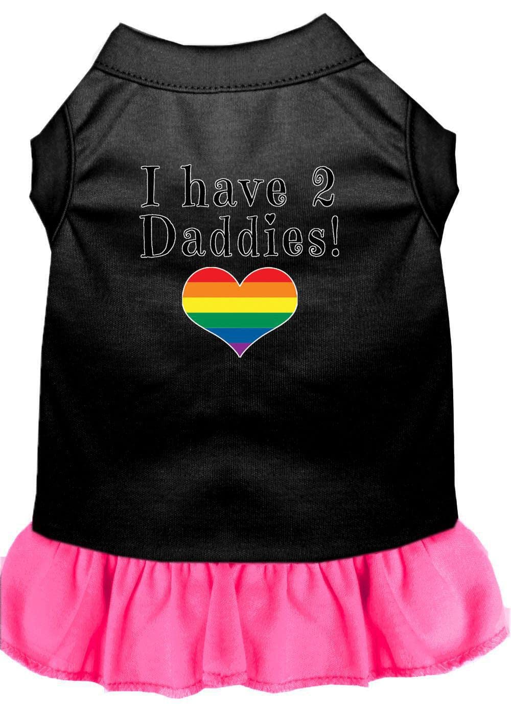 Pet Dog & Cat Dress Screen Printed, "I Have 2 Daddies" Bright Pink 3XL (25-35 lbs.)