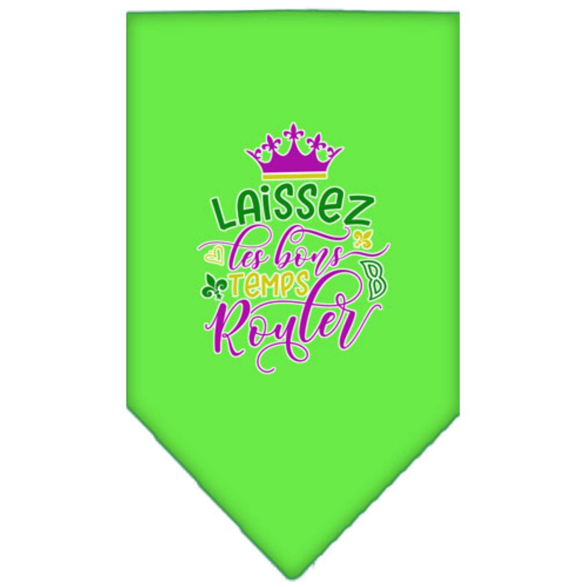 Pet and Dog Bandana Screen Printed, &quot;Laissez Les Bons Temps Rouler&quot; Lime Green Large
