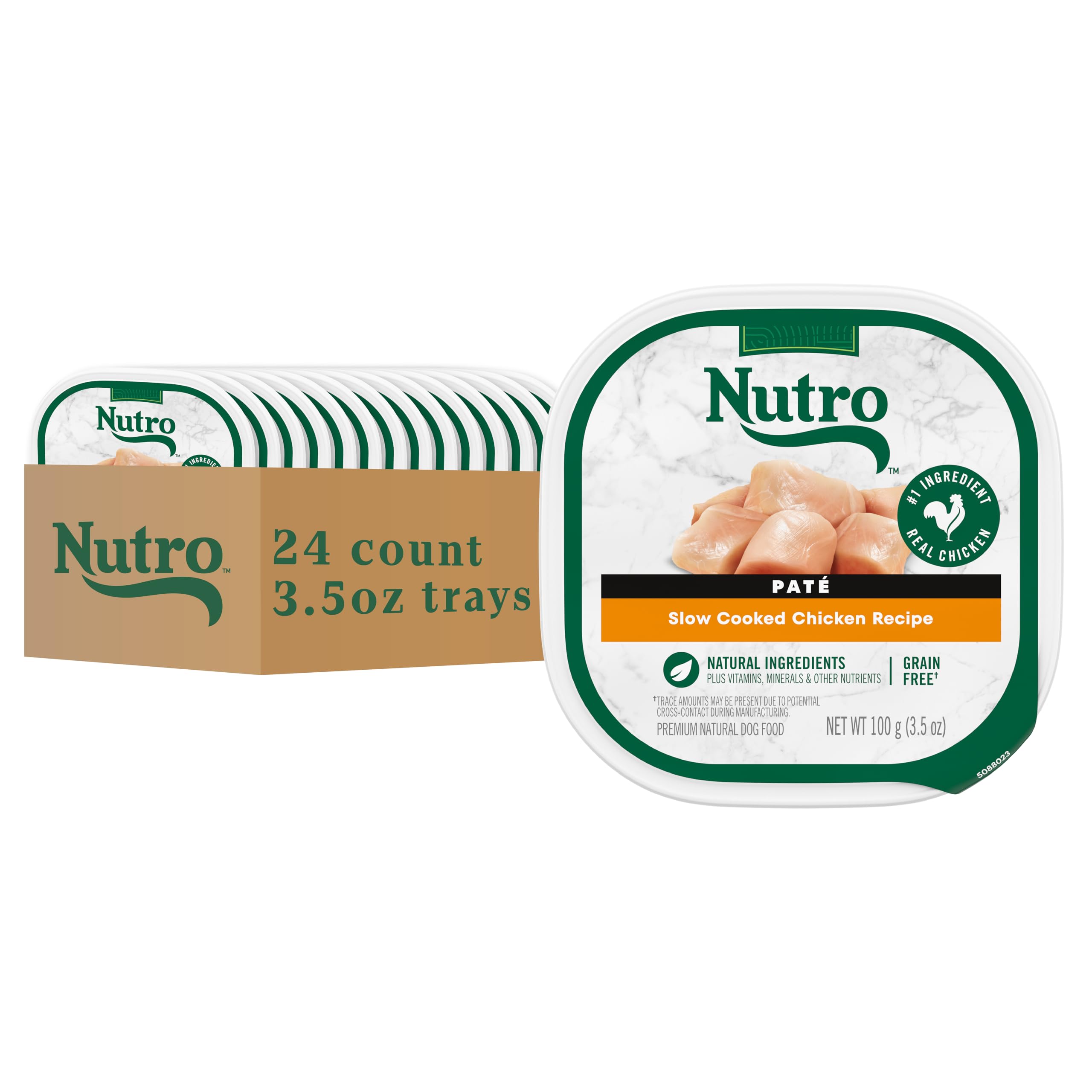 Nutro Adult Natural Grain Free Wet Dog Food Pate, Adult Dog Food Wet Recipe, Slow Cooked Chicken Recipe, 3.5 oz. Trays (24 Count