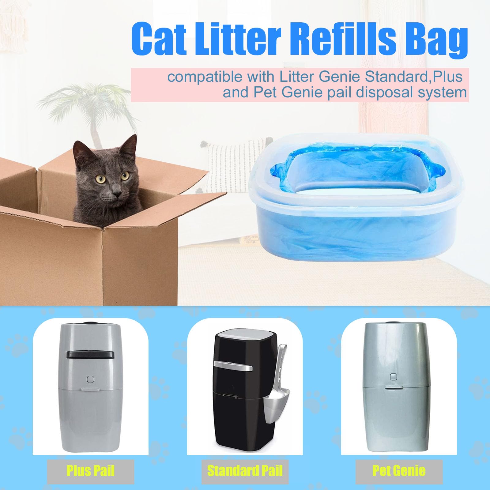 12 Pack Cat Litter Refills, Compatible With Genie Bag Refills, Scented, Blue