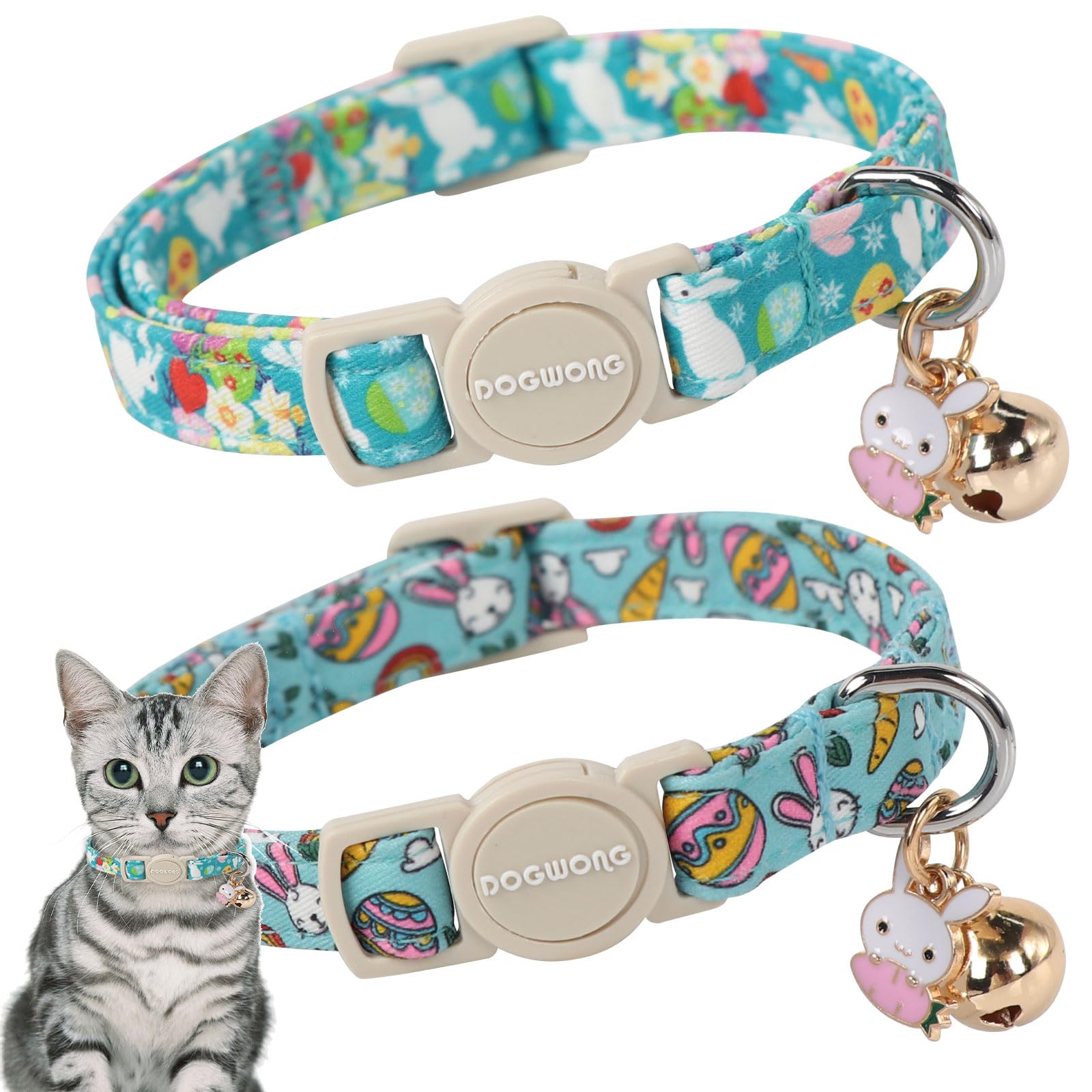 Cat Collar,2 Pack Easter Day Cat Collars Breakaway With Bell, Dogwong Safety Buckle Egg Cat Collar Rabbit Cat Collar For Girl Bo