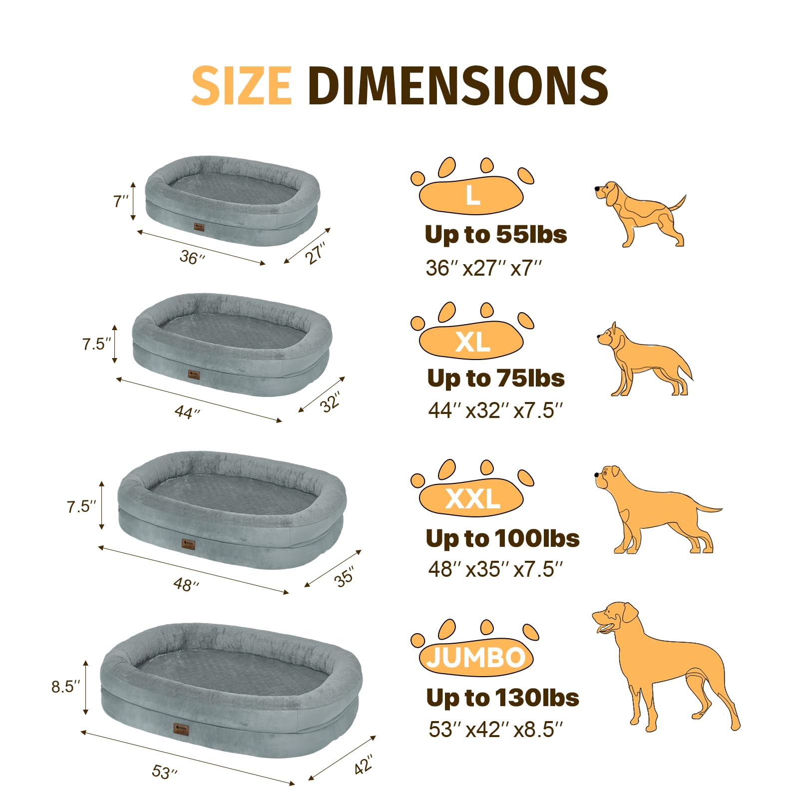 Orthopedic Washable Large Dog Bed: Cooling Dog Bed With Bolsters - Jumbo Bed Waterproof Removable Cover Non-Slip Pet Bed For Ext