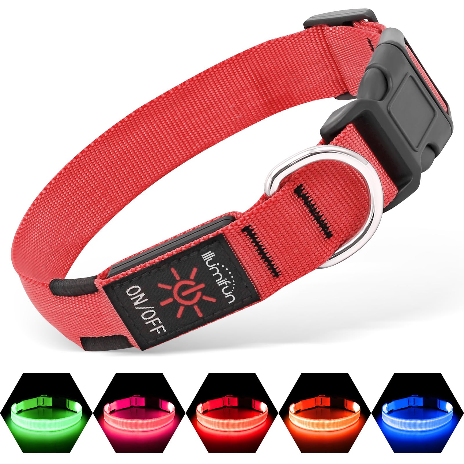 Illumifun Light Up Dog Collar - USB Rechargeable LED Dog Collar Glow in The Dark, Adjustable Pet Collar Light for Night Walking 