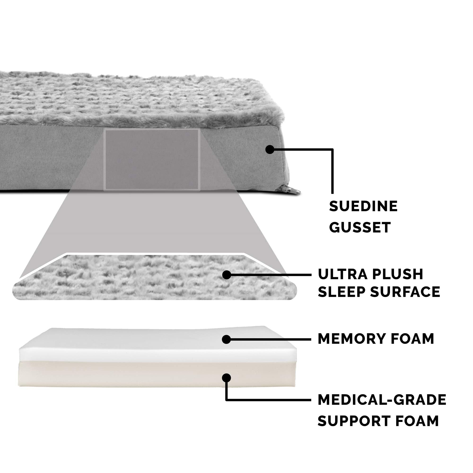 Furhaven Memory Foam Dog Bed for Large Dogs w/ Removable Washable Cover, For Dogs Up to 95 lbs - Ultra Plush Faux Fur & Suede Ma