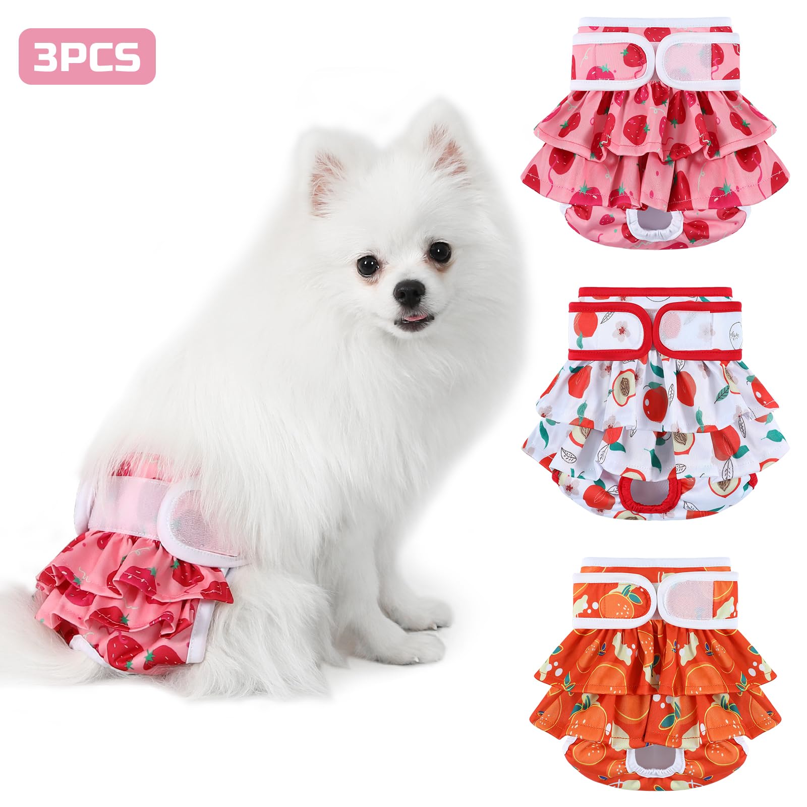 Mengelina Reusable Dog Diapers Washable (3 Pack), Puppy Diapers Highly Absorbent For Heat & Urination Issues, Xs