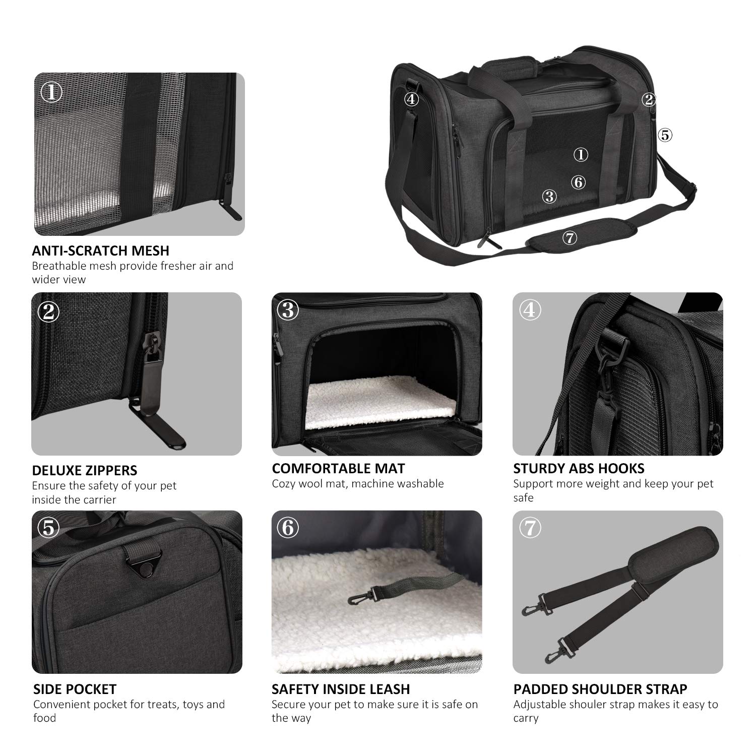 Henkelion Cat Carriers Dog Carrier Pet For Small Medium Cats Dogs Puppies Up To 15 Lbs, Tsa Airline Approved Soft Sided, Collapsible Travel Puppy - Black