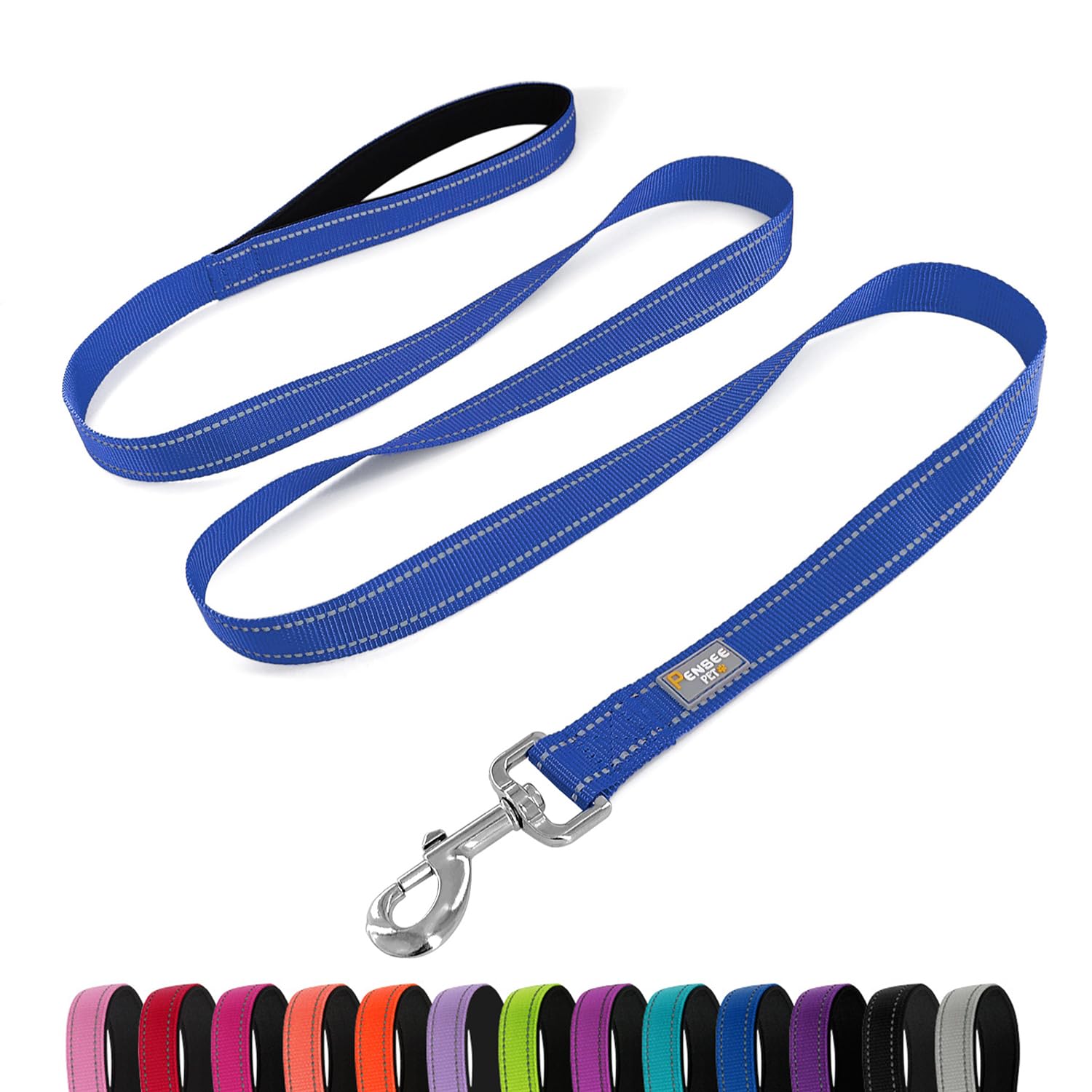 Penseepet Dog Leash 6 Ft Padded Handle Nylon Reflective Dogs Leashes For Medium Dogs Blue