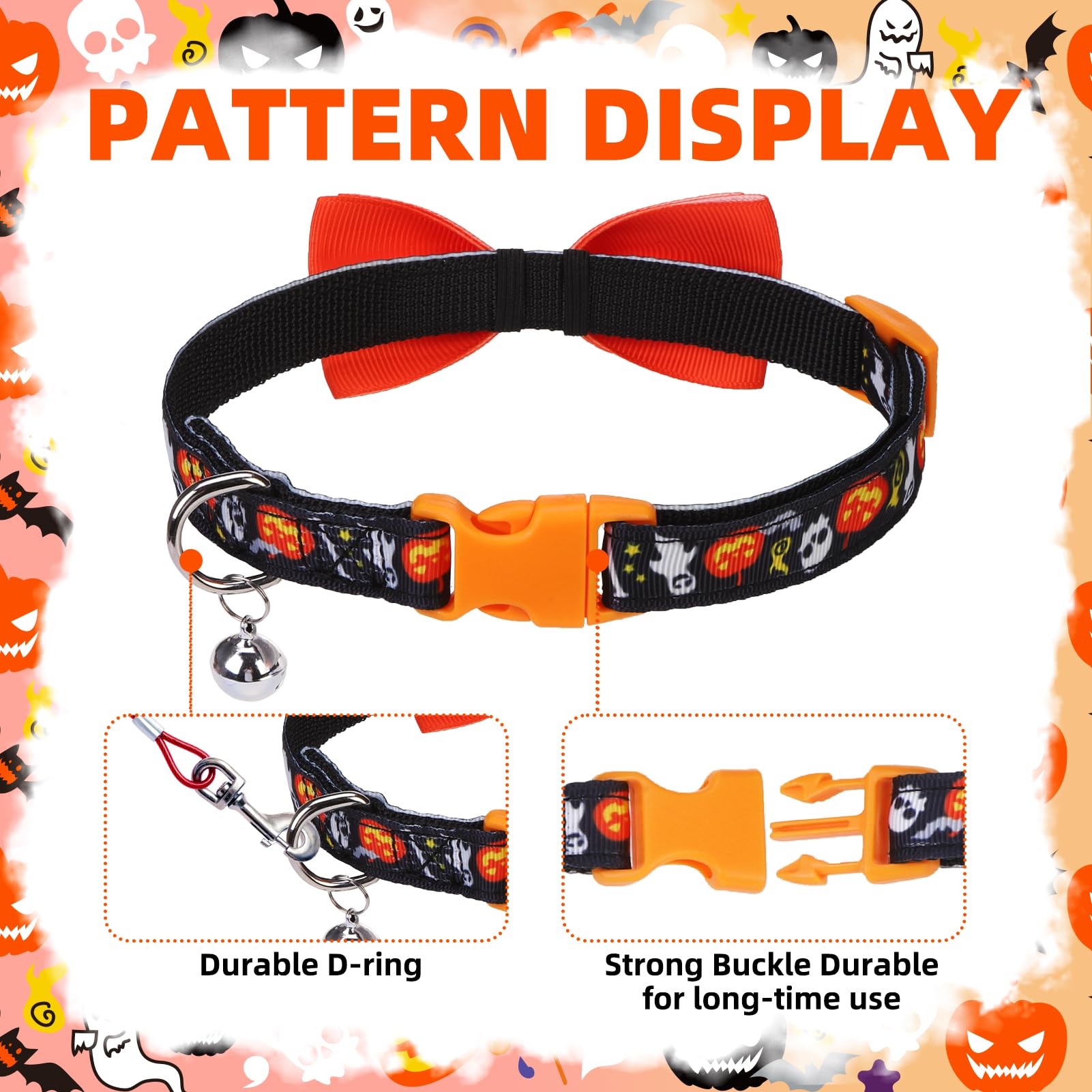 Pupteck Halloween Bowtie Dog Collar With Bell 2 Packs, Adjustable Breakaway Puppy Collar, Sweet Gift For Small Dogs Cats Pets, 11.8-15.7 In