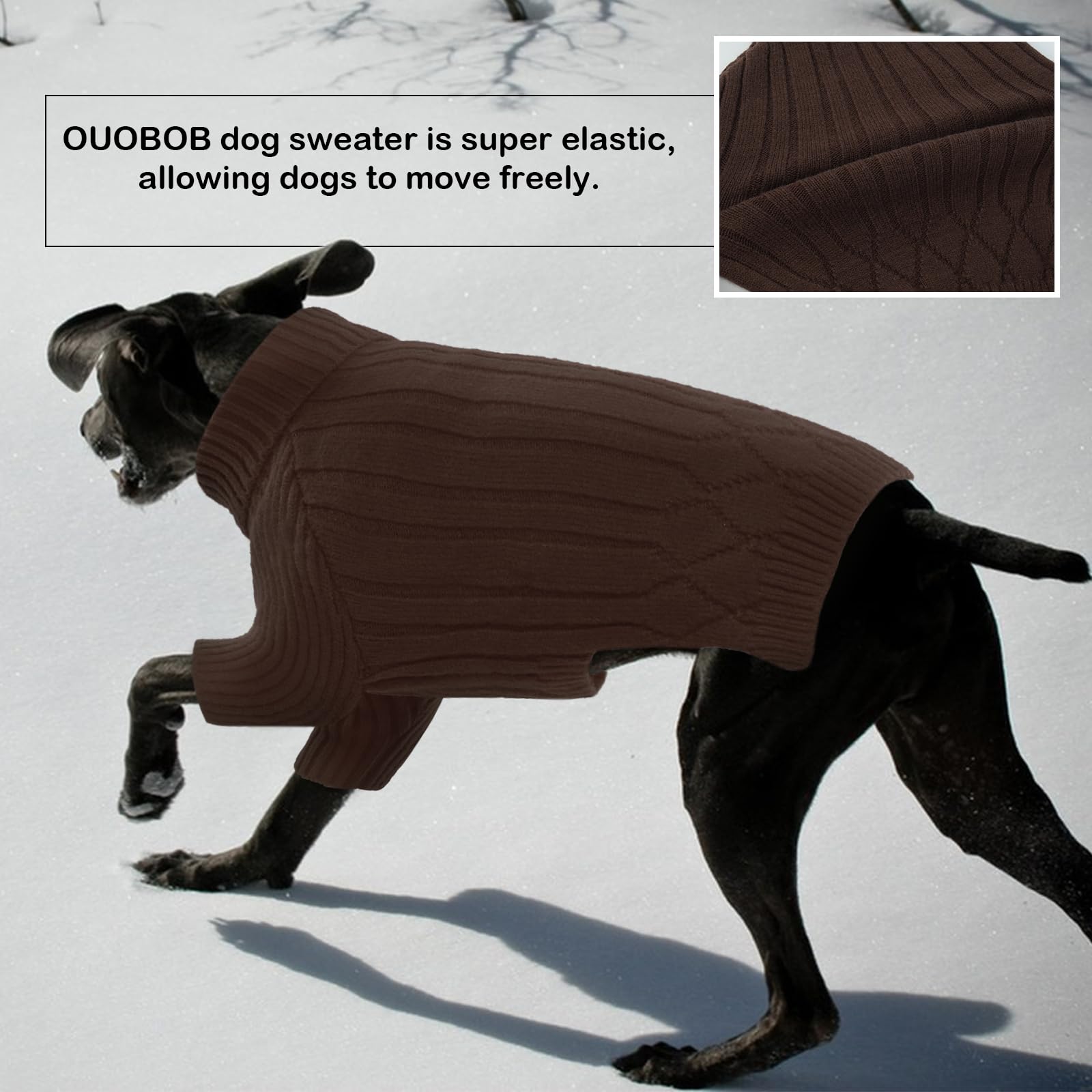 OUOBOB Large Dog Sweater - Turtleneck Thick Warm Doggie Christmas Sweater for Girl Boy Dogs (Brown L)