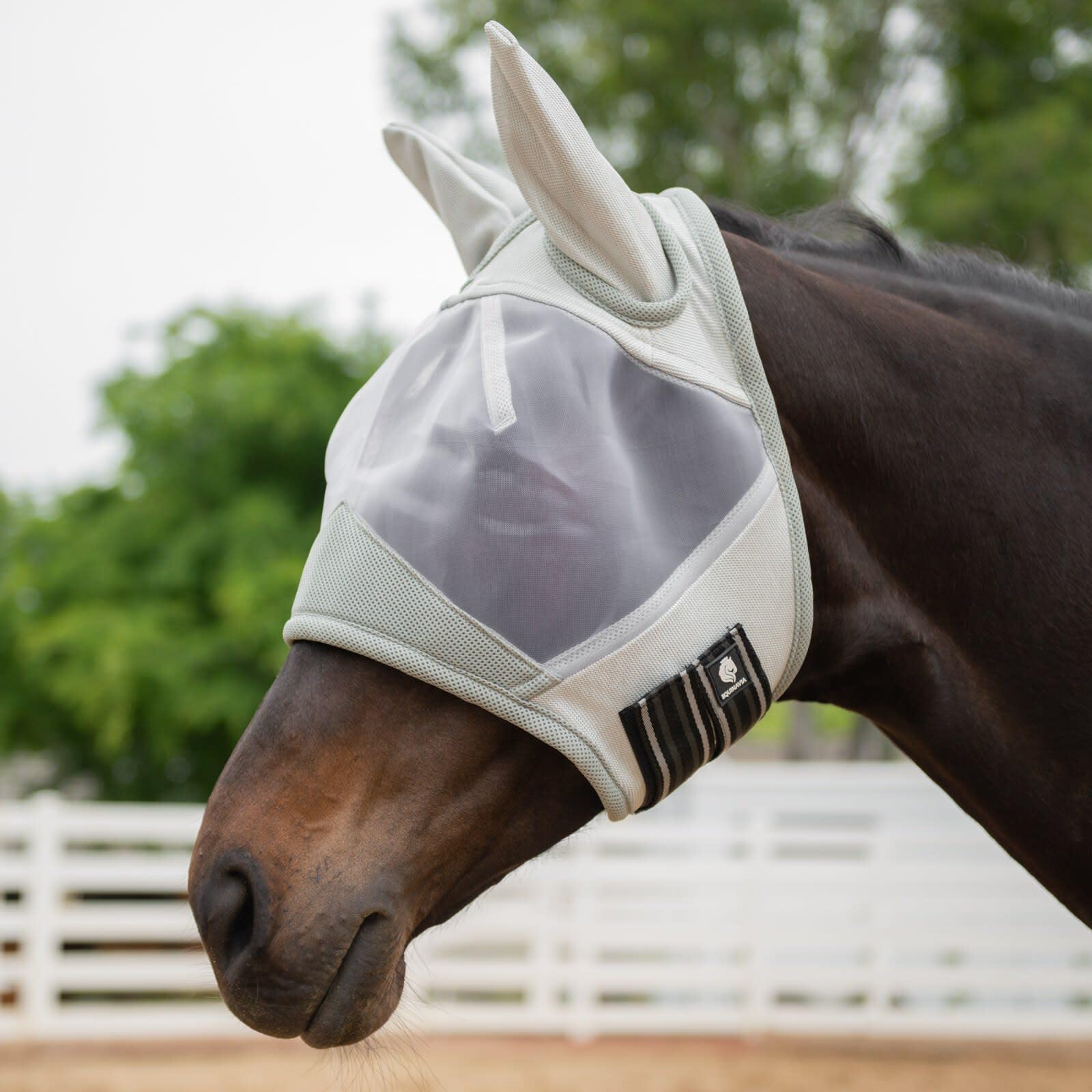 Equinavia Algard Soft Mesh Horse Fly Mask with Ear Protection and 45 SPF Rating | No Eye Irritation & UV Protection - Silver - W