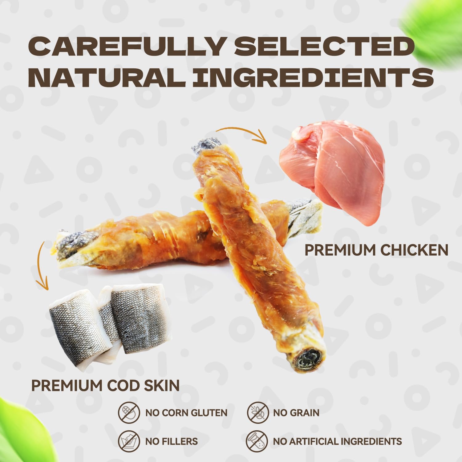 KUADELRO Chicken Wrapped Cod Skin Dog Treats, High Protein Chicken Jerky Chews Rawhide-Free Long-Lasting Dog Training Treats Sna