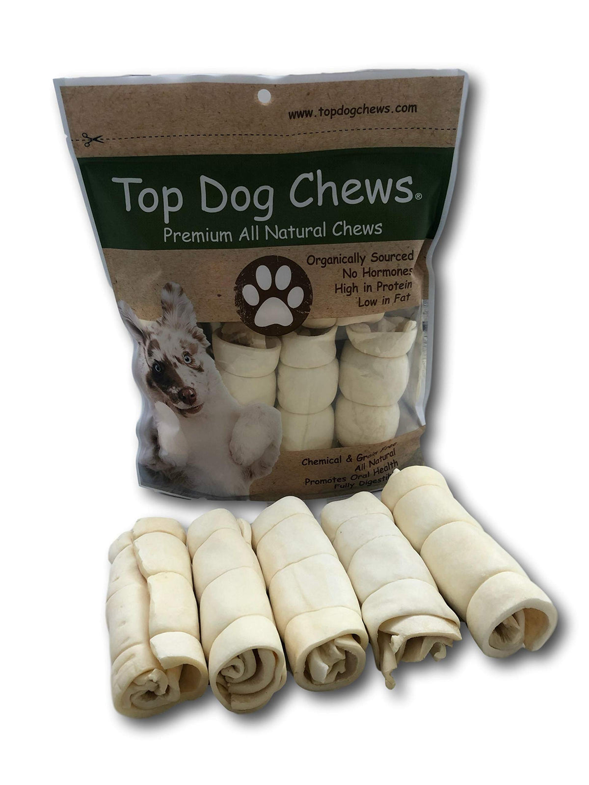 Top Dog Chews - 6” Buffalo Beef Cheek Rolls, 5 Pack, Long Lasting Dog Bones For Aggressive Chewers, Rawhide Free Dog Treats