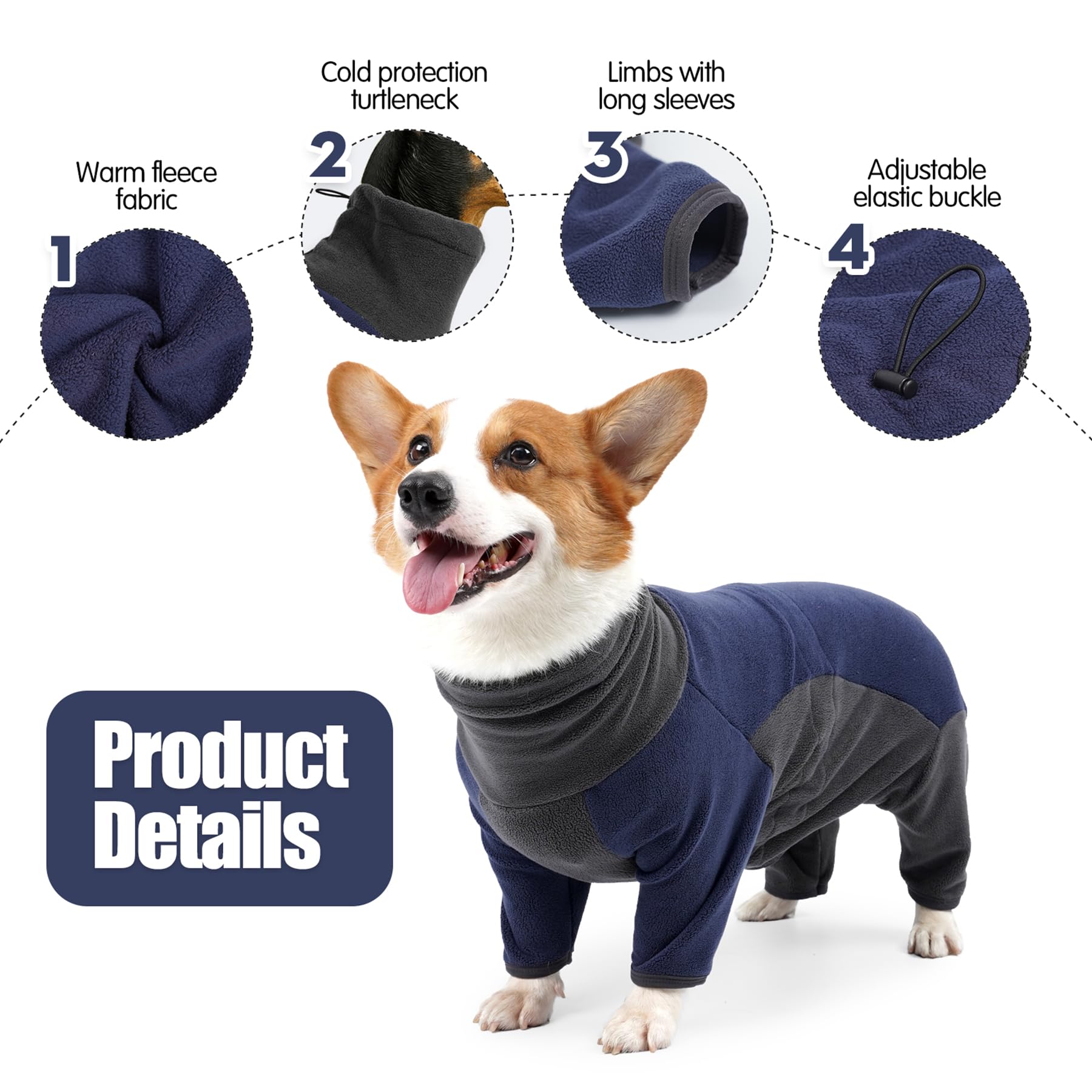 Pinellia Winter Coat - Warm Fleece Dog Jacket, Full Body Pajamas Onesie for Medium to Large Dogs. Windproof, Cold Weather Protec