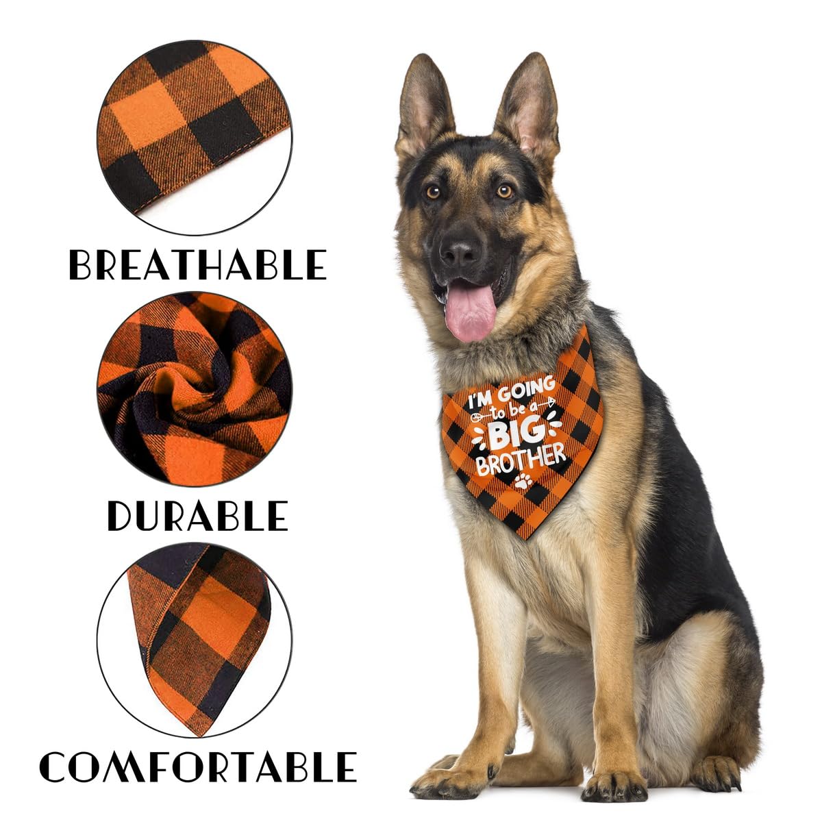 Dog Bandana - I Am Going To Be A Big Brother, Plaid Printing Pet Scarf, Gender Reveal Accessories, Gift (D26)