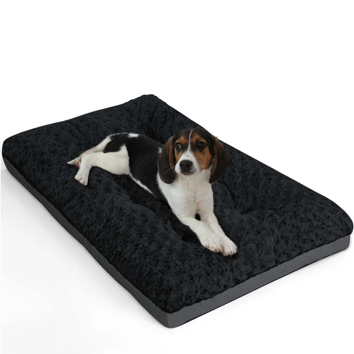 Pocblue Deluxe Washable Dog Bed For Small Dogs Dog Crate Mat 24 Inch Comfy Fluffy Kennel Pad Anti-Slip For Dogs Up To 25 Lbs, 24' X 17', Black