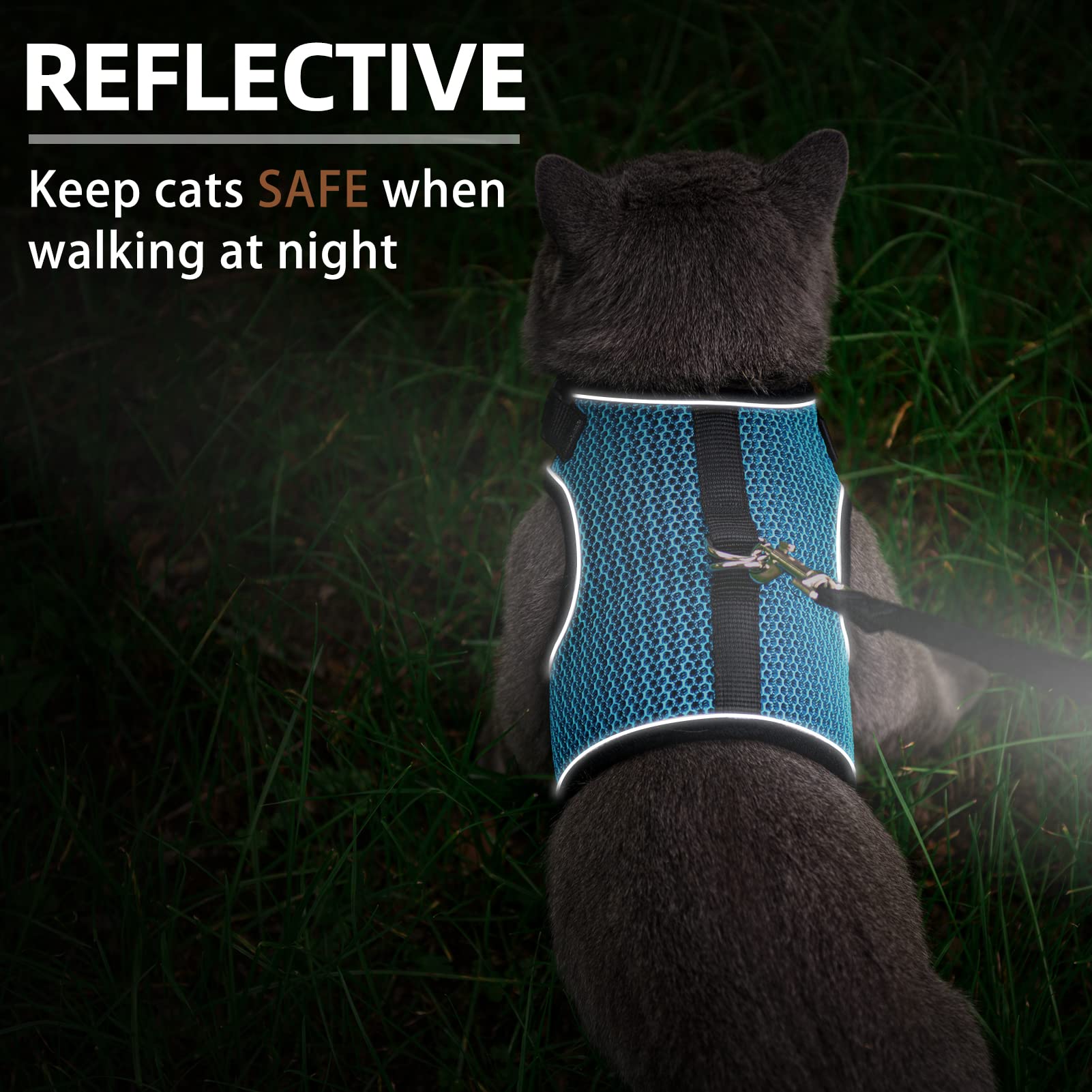 Pupteck Soft Mesh Cat Vest Harness And Leash Set Puppy Padded Pet Harnesses Escape Proof For Cats Small Dogs (X-Large, Lake Blue)