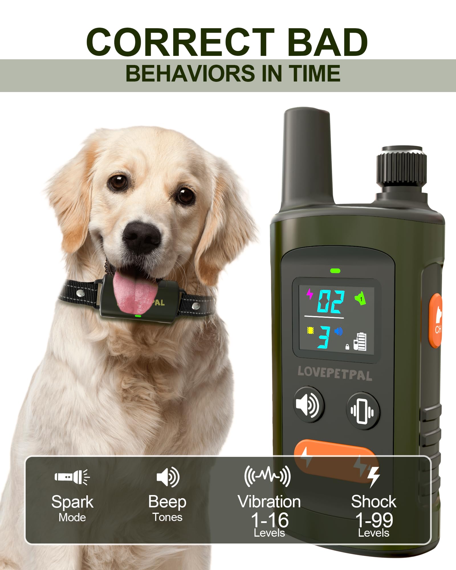 Dog Training Collar With Remote Control, 3500Ft Dog Shock Collar For Small Medium Large Dogs, Ipx7 Waterproof, 4 Training Modes,