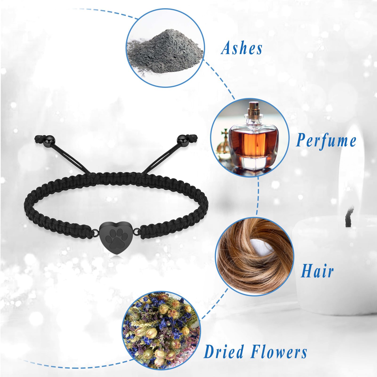 Qgjnsgc Cremation Bracelet For Pets Ashes Cat Dog Heart Paw Print Pendant Bangle Stainless Steel Memorial Urn Bracelet Cremation