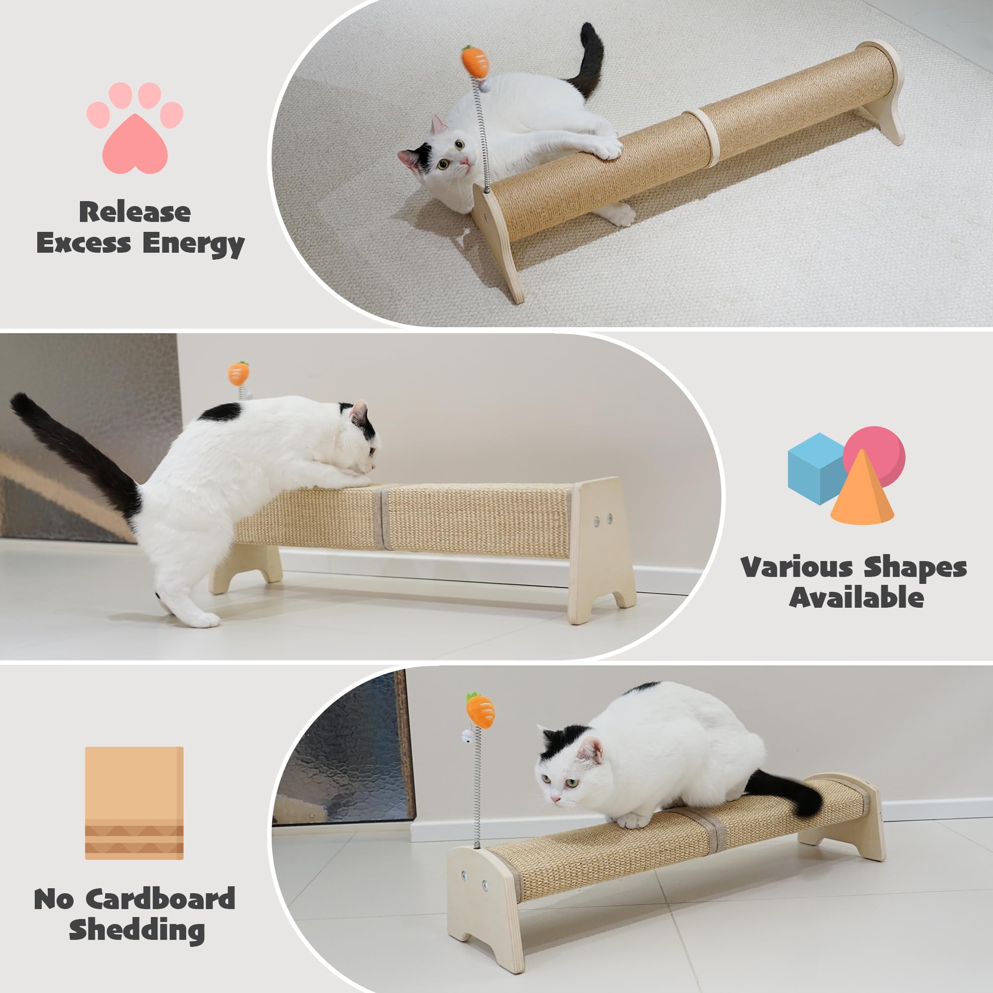 Petkaray Horizontal Scratching Post, 30'' Sisal Cat Scratch Post, Large Cat Scratcher With Spring Toy, Protect Furniture For Ind