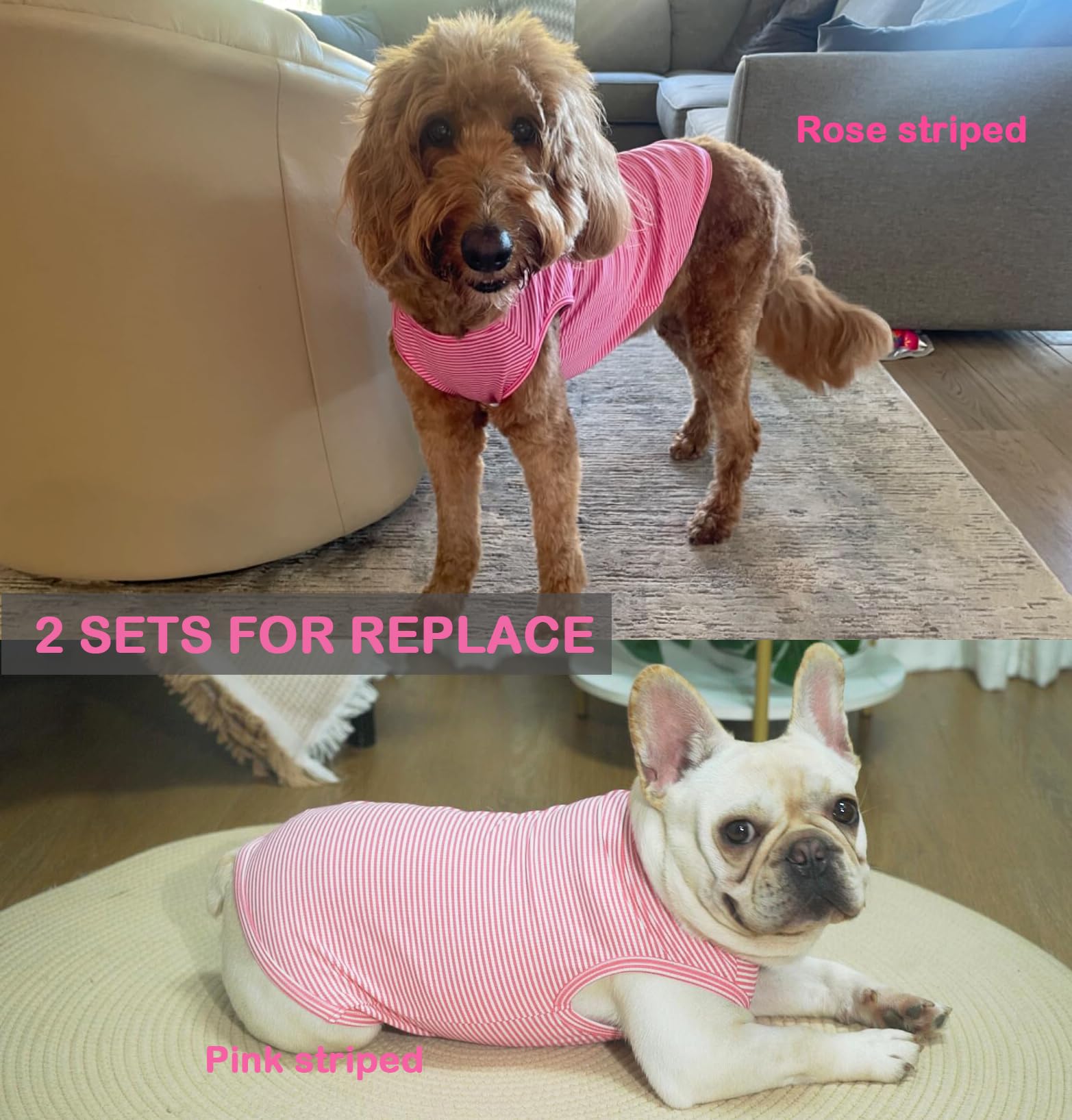 Sychien Dog Shirt,Combed Cotton T-Shirts,Soft Cool Boy Girl Tee For Large Dogs Bulldog,Pink Rose Striped L