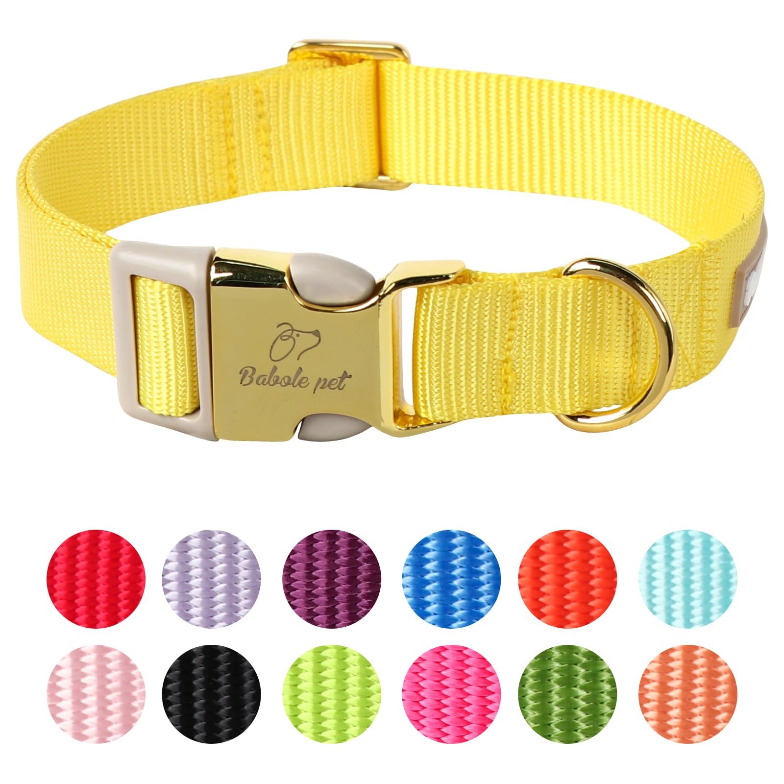 Babole Pet Nylon Dog Collar - Adjustable Yellow Soft Webbing Dog Collars For Small Medium Large Dogs Boy Girl Puppy Collar With 