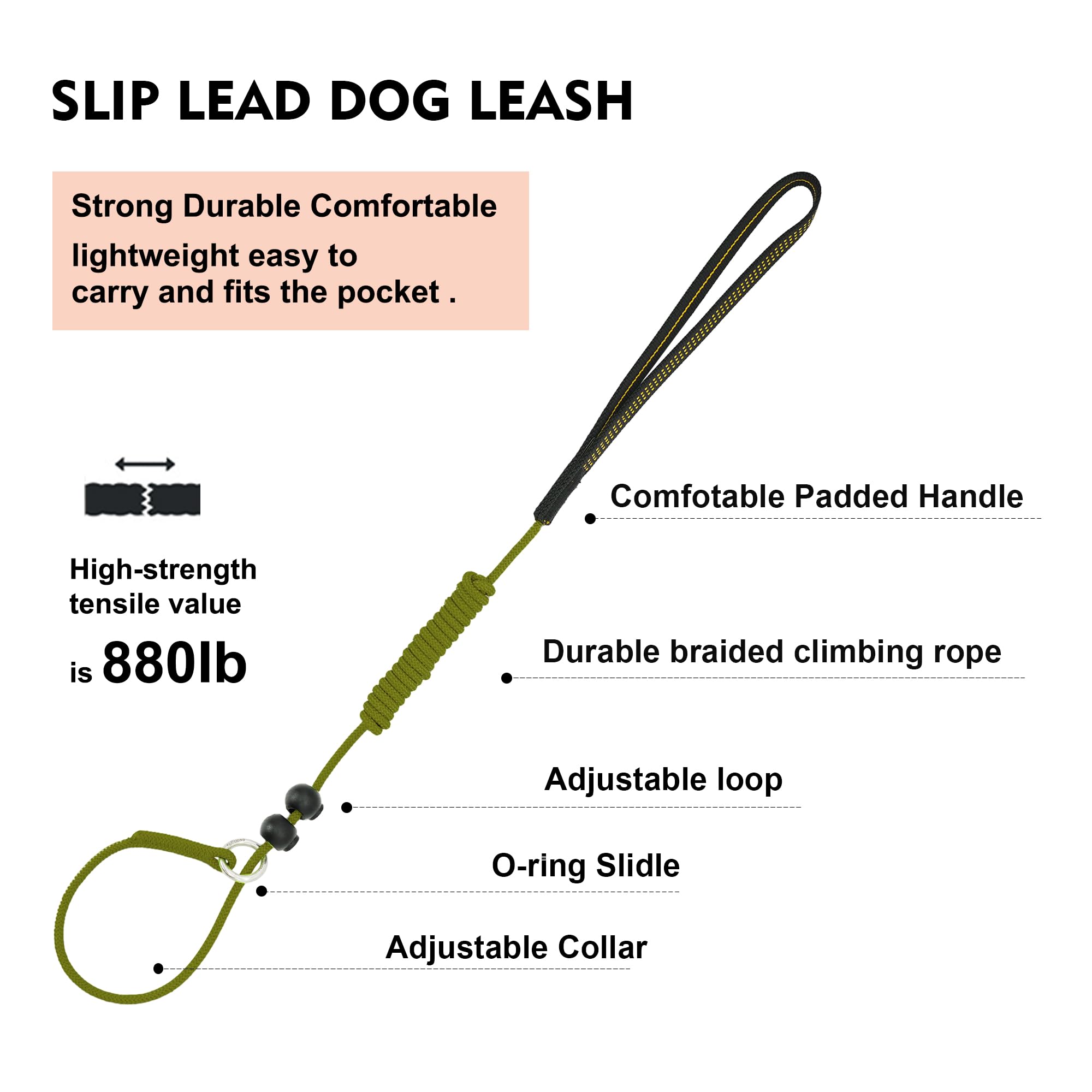 Beaugo Slip Leads For Dogs,Thin Slip Lead,Dog Training Leash,Thin Slip Leads For Dogs,Gentle Leader For Dogs For Small,Medium Or Large Dogs,Strong Dog Leash (Black, 1.8M Long)