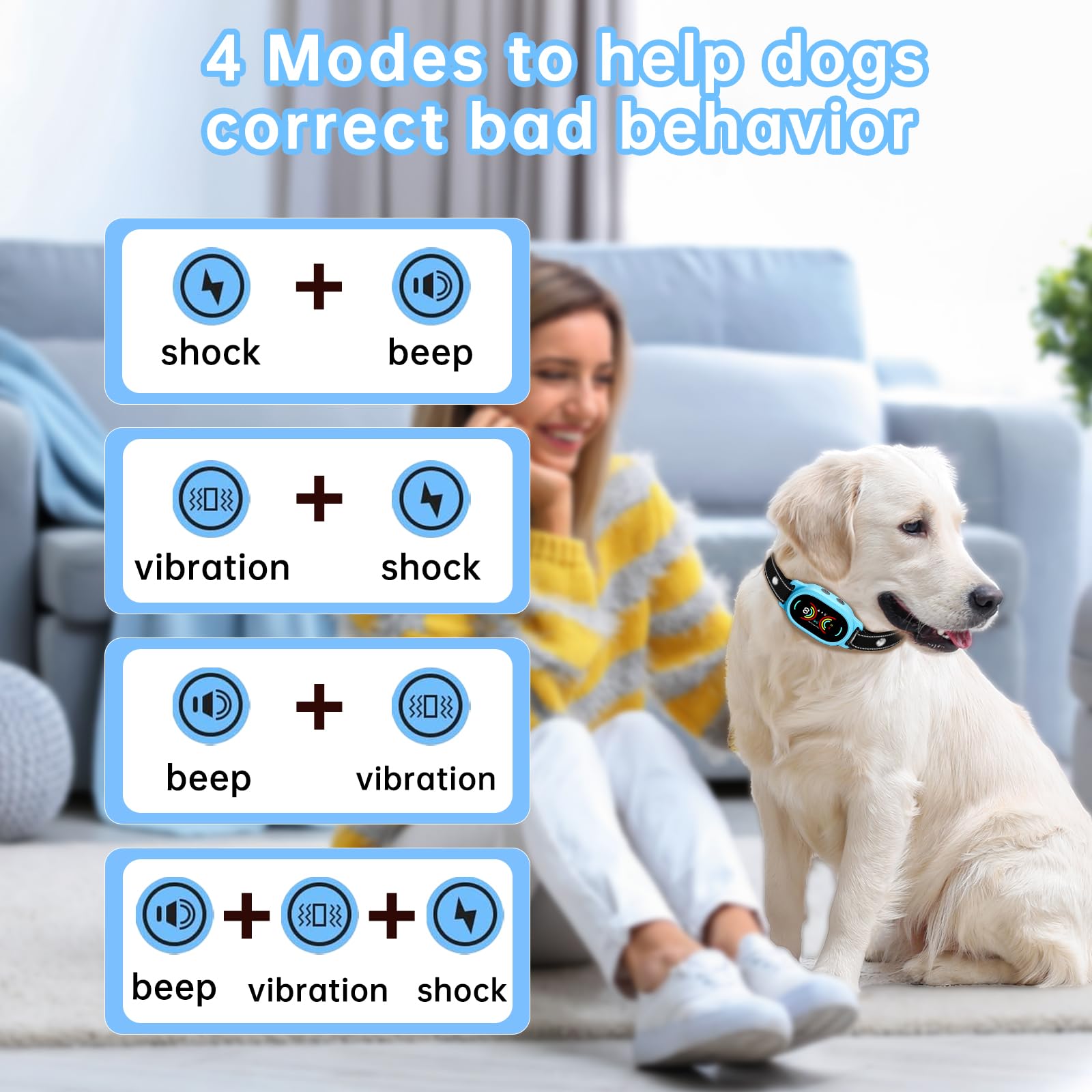 Smoothway Dog Bark Collar, Rechargeable Bark Collar For Large Dog, Medium Dog And Small Dog, Ip67 Waterproof Anti Barking Collar