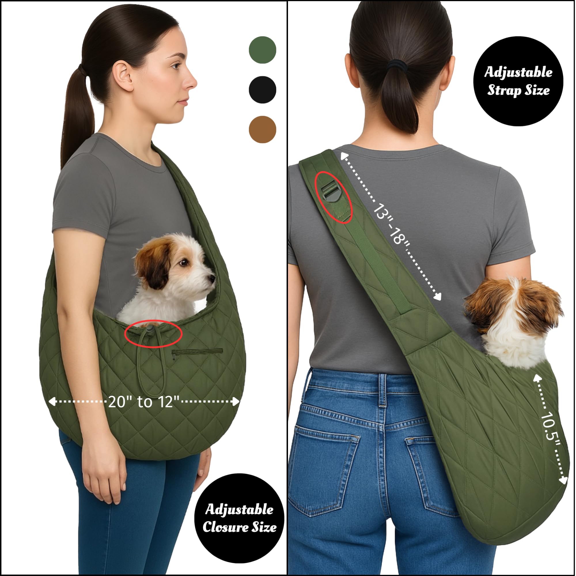 Susu Pet Co. Cat & Dog Carrier Sling - Hands-Free Puppy Sling, Cat Pouch For Small Pets Up To 10 Lbs; Parachute-Grade Nylon, 4 P