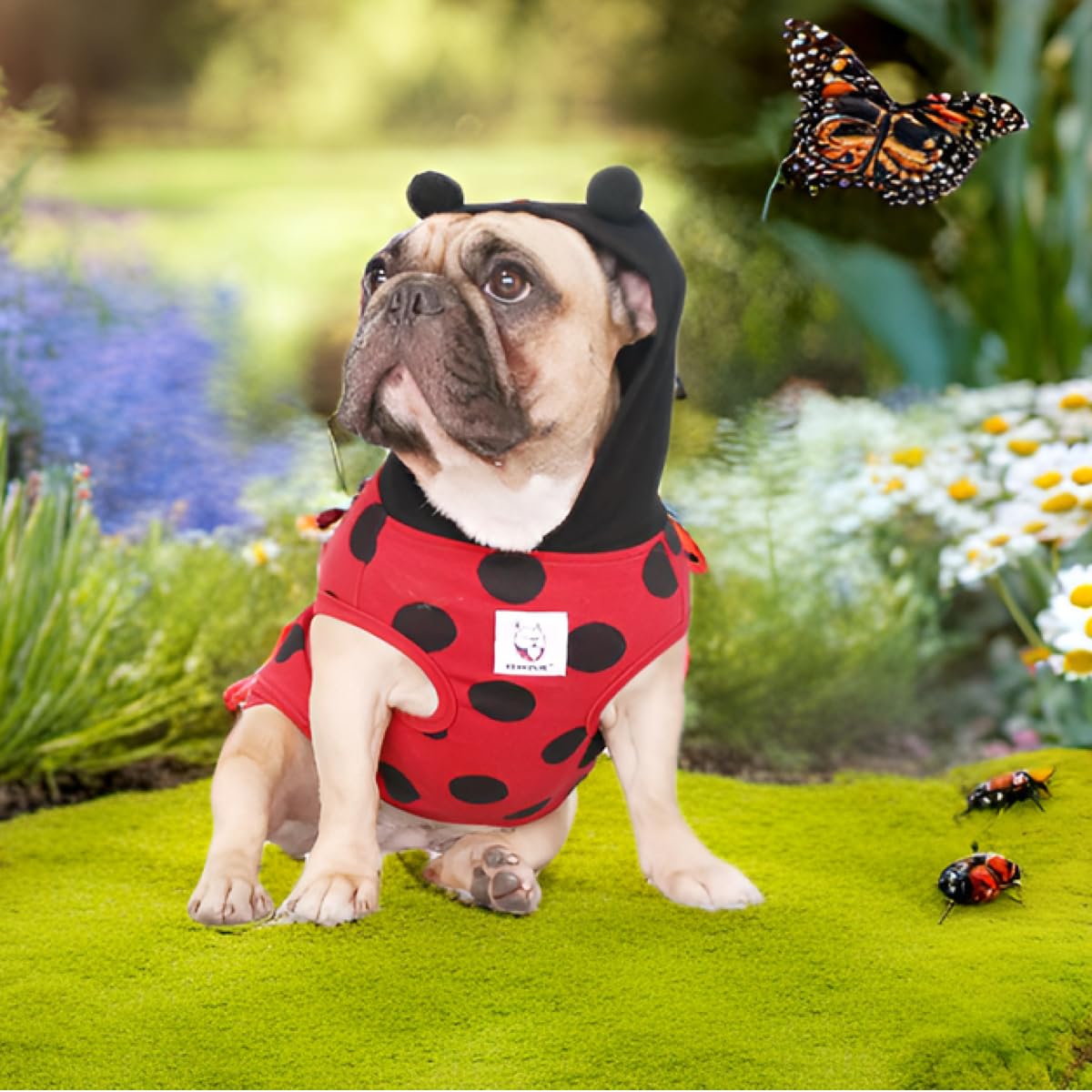 Ichoue Ladybug Ladybird Lady Beetle English Bulldog Halloween Costumes Hoodies Sleeveless Clothes Outfits Funny Cosplay Shirts For Medium Dogs French Frenchie Pug Boston - Black And Red, X-Large