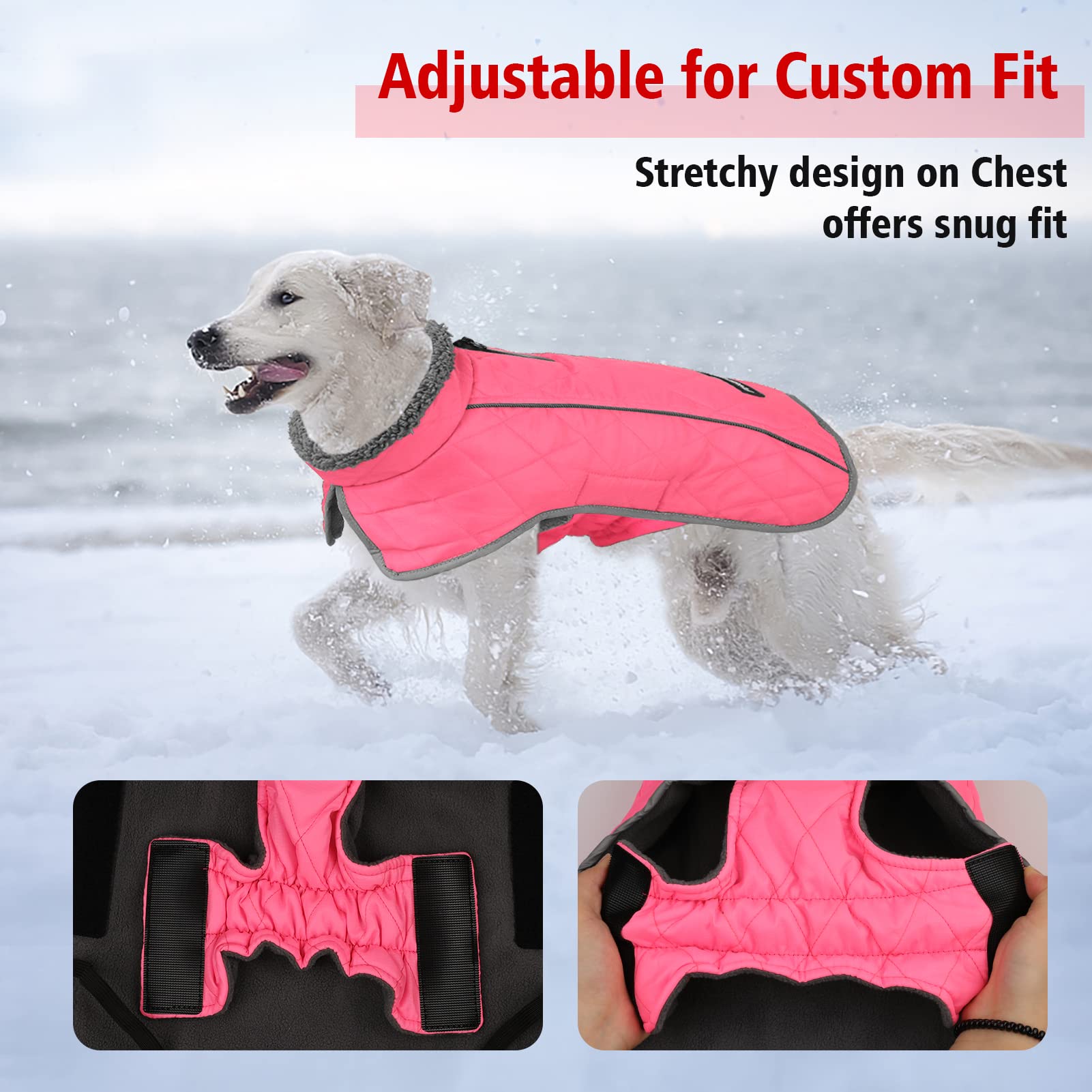 Fragralley Winter Coat Jacket, Windproof & Waterproof, Adjustable Dog Jacket, Turtleneck Fleece Vest For Dogs In Cold Weather
