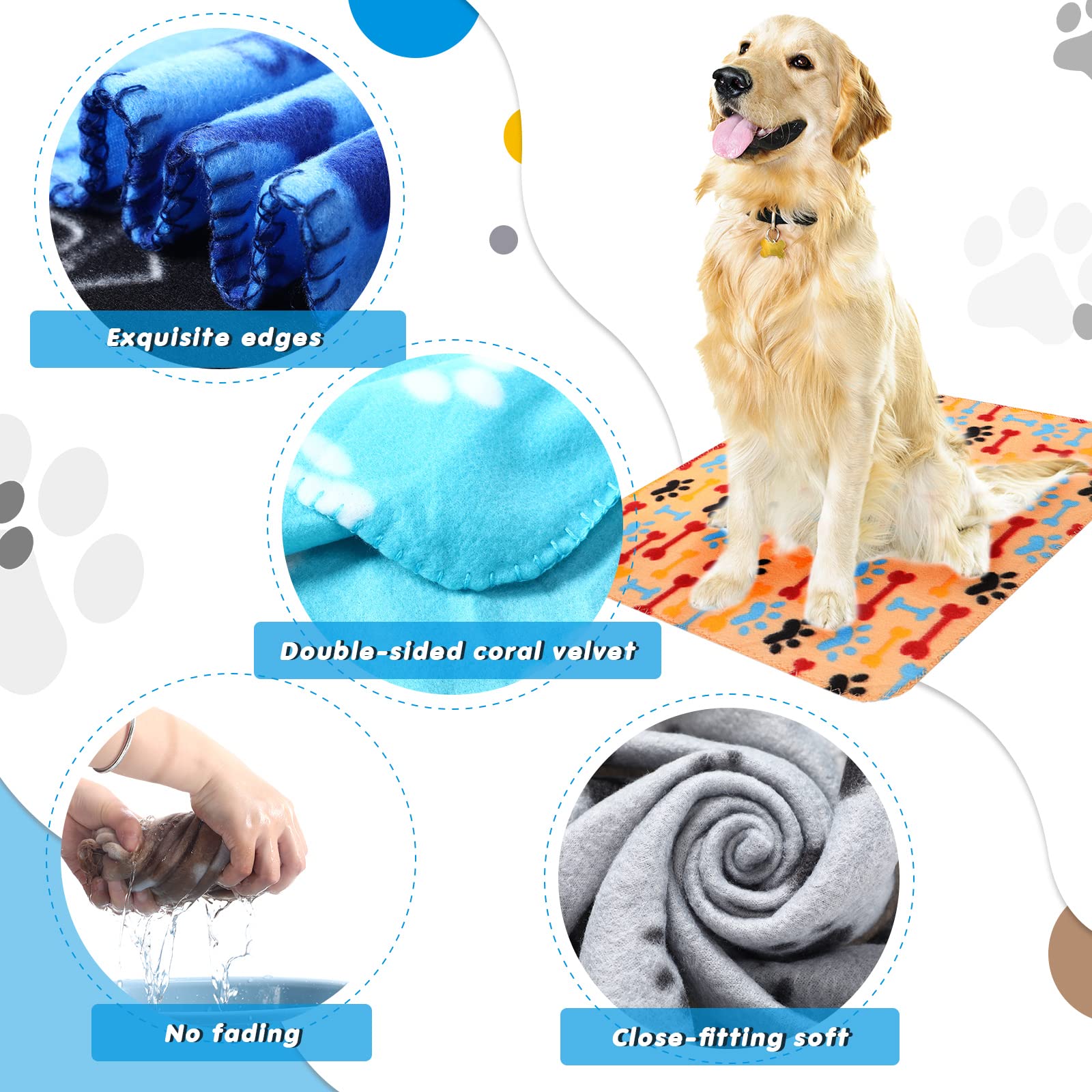 Chumia 28 Pieces Puppy Blanket Bulk Small Fleece Pet Blanket For Puppy Dogs Kitten Cats Pets Soft Warm Paw Print Sleep Mat Bed C