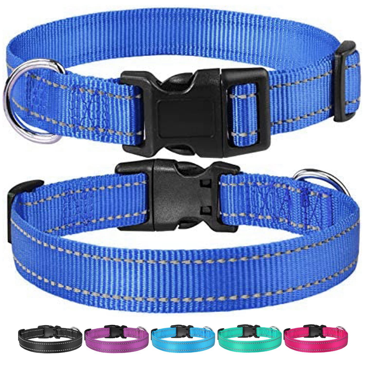 Reflective Dog Collar With Buckle Adjustable Safety Nylon Collars For Small Medium Large Dogs, Navy Blue Xs