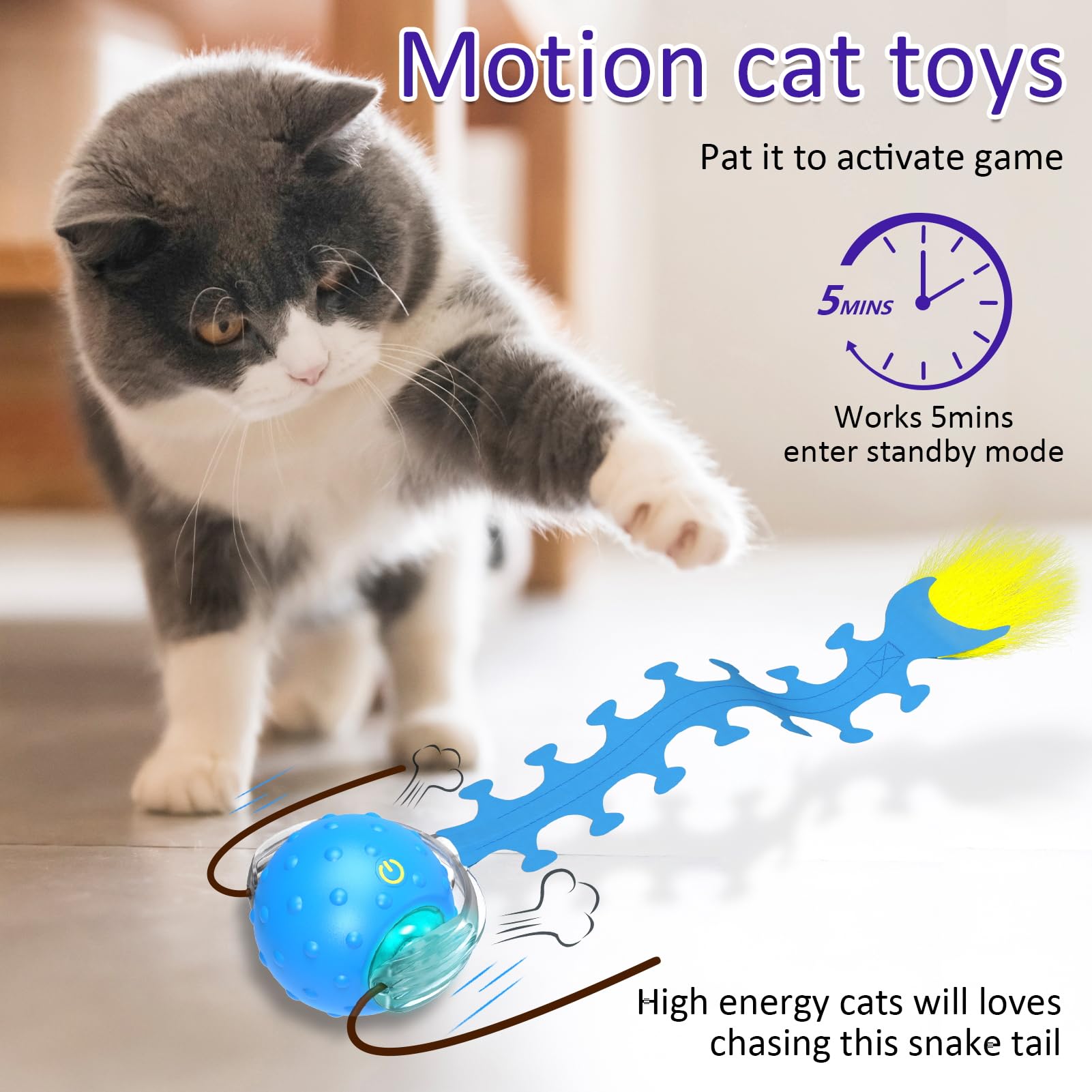 Giociv Interactive Cat Toys Ball - Fast Rolling, Chirping Motion for Indoor Cats, Blue Centipede, Model L02