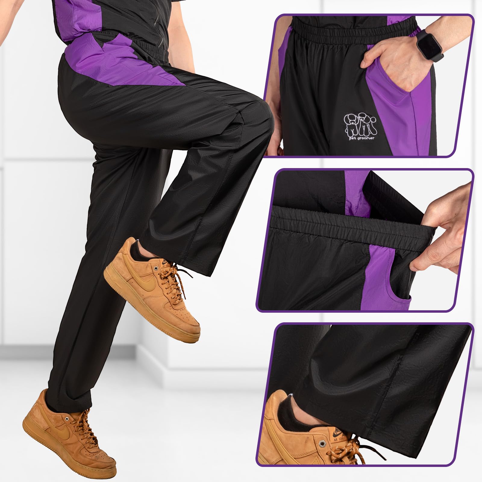 Noverlife Professional Grooming Pants For Pet Groomers, M Size, Comfortable Elasticated Waist, Lightweight Black Hair Resistant