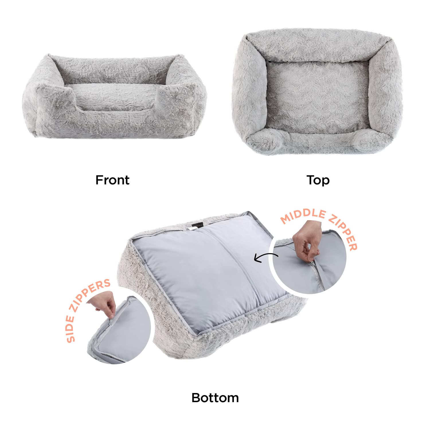 Best Friends by Sheri Lux Lounge Bed Calming Faux Fur Dog Bed, Gray, Large, 36'' x 27''