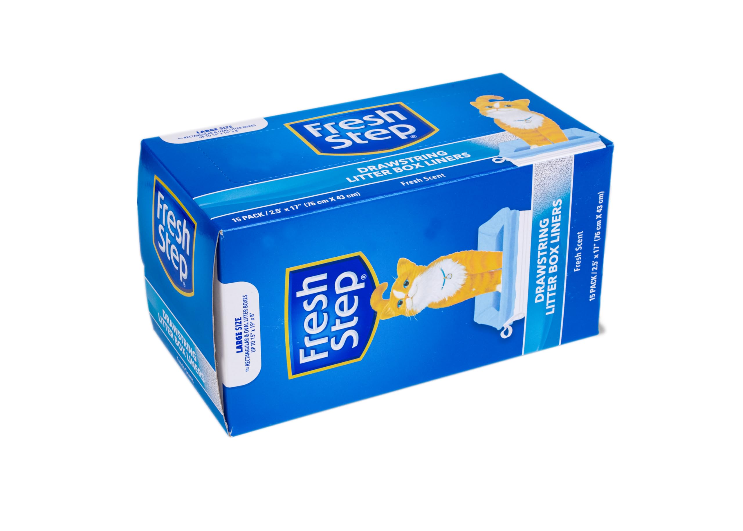 Fresh Step Drawstring Cat Litter Box Liners, Fresh Scent, Size Large, 30' X 17' | Kitty Litter Bags - 15 Count - Cat Litter Liners For Rectangle Or Oval Litterboxes